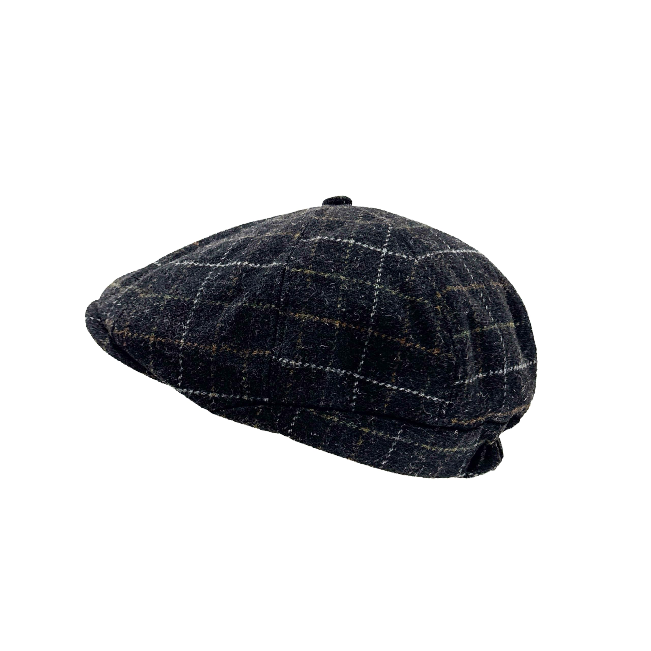 Heritage Traditions Wool Blue Tweed Panel Peak Newsboy Cap, Tweed Hat (Charcoal Tweed)