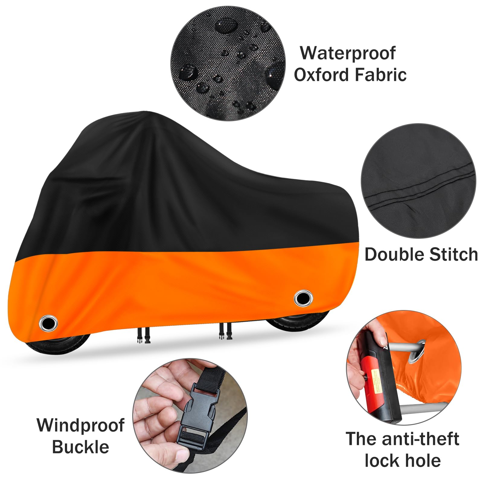 XYZCTEM Funda Impermeable para Scooter, Cubierta para ciclomotor, Cubierta para Vespa, protección al Aire Libre contra el Agua, los Rayos UV, el Viento. Negro-Naranja, 72 Pulgadas de Largo