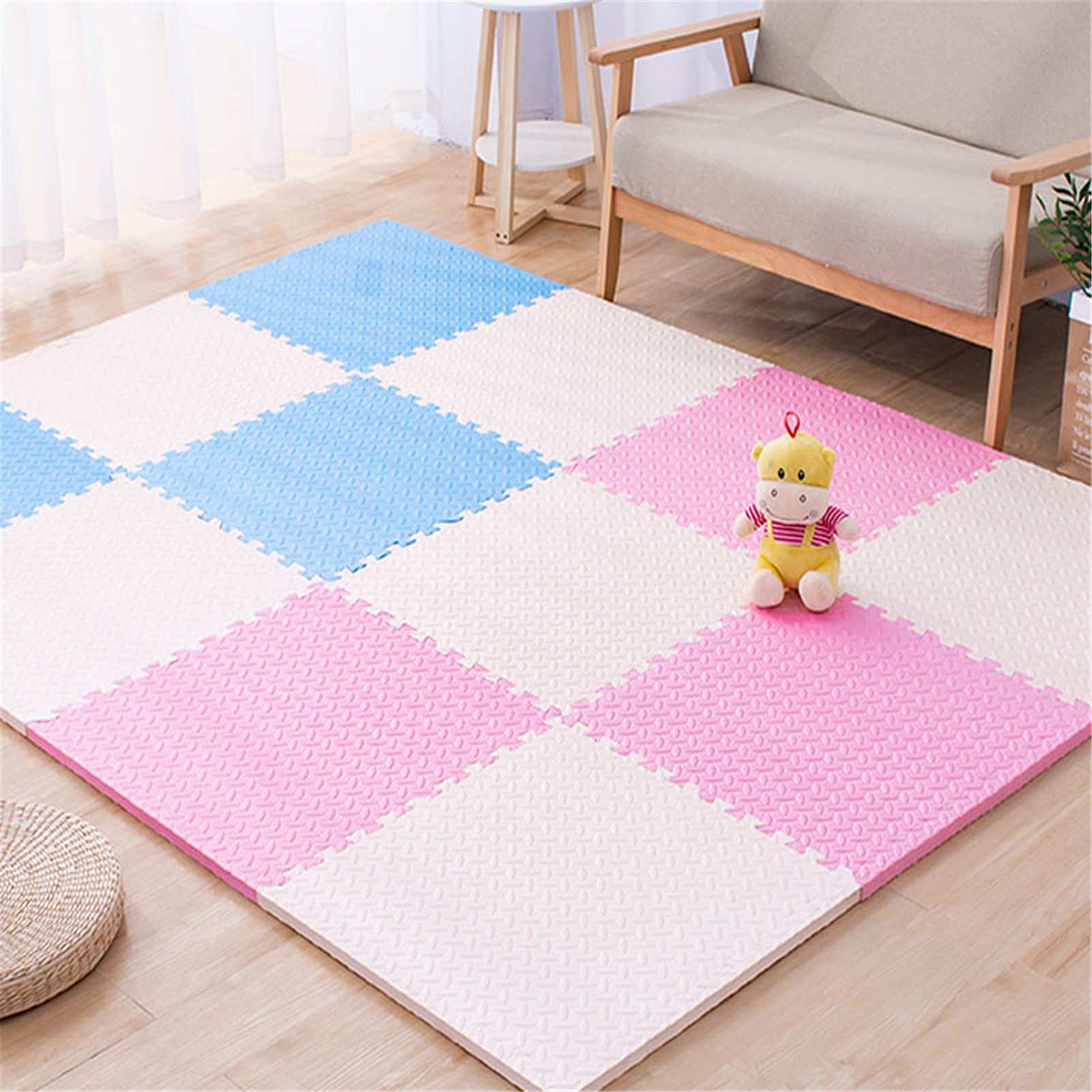 Tappetino da Gioco Puzzle per Bambini, 30x30x1.2 cm Incastro Schiuma Eva per Tappetino Puzzle, Tappeto Puzzle per Soggiorno Giardino Palestra per Esercizi di Yoga,Beige+Pink+Light Blue,16