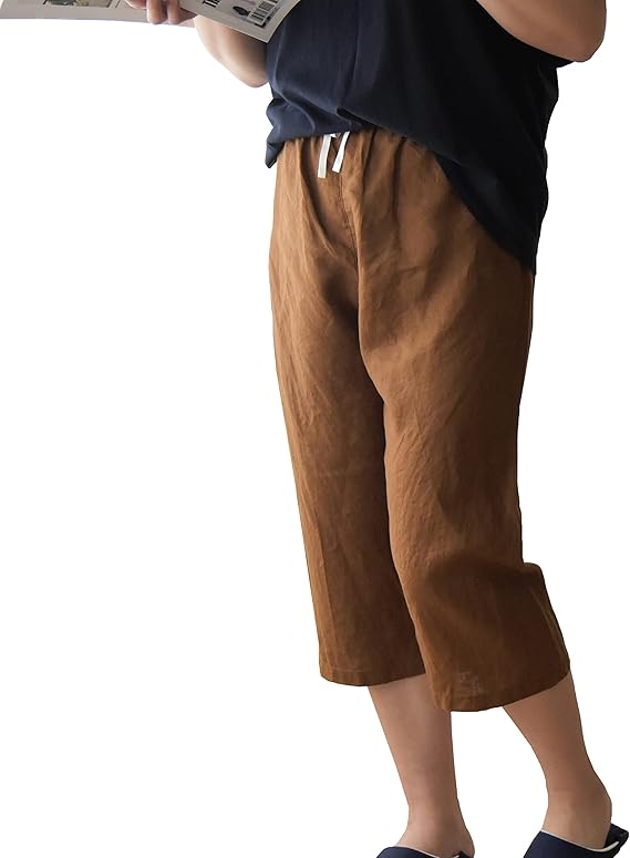 Amazon 洗いざらし ステテコ レディース リネン 麻 日本製 ルームウェア ハーフパンツ イージーパンツ 部屋着 抗菌 防臭 洗える 速乾 防臭 パジャマ キャラメルブラウン ロングパンツ 通販