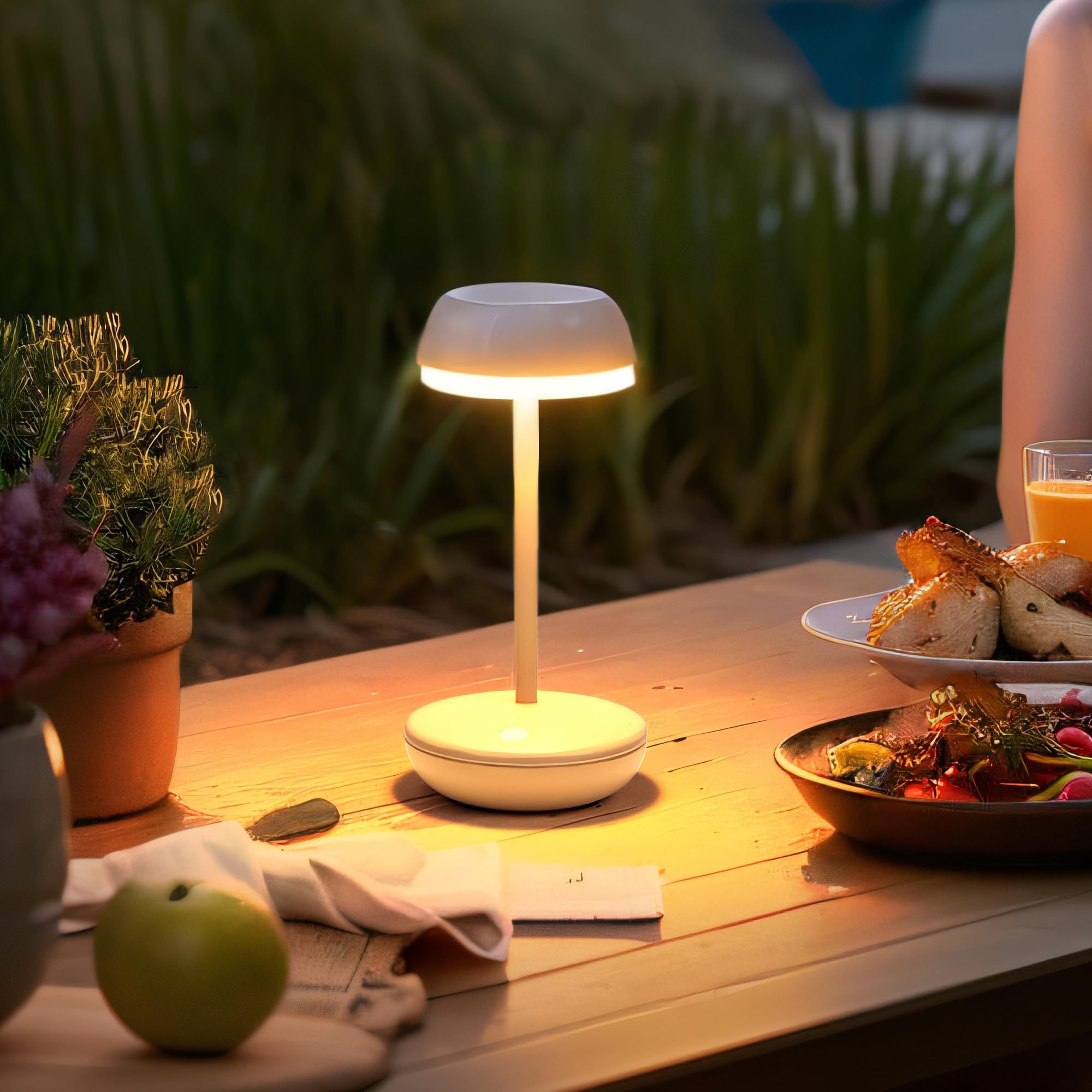 Cordless Outdoor Table Lamp,Rechargeable Restaurant Table Light,Battery 2200mAh,Waterproof,Portable LED Patio Table Lamp,Touch Dimmer 3 Colors,Aluminium,Warm White,Garden,Café,Party,Hotel,Matt Cream