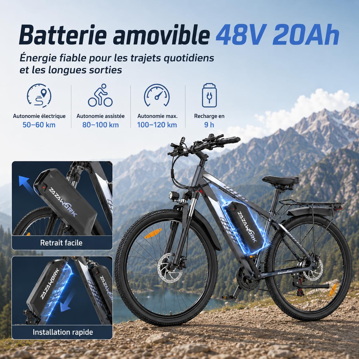 TIGUOWISH C29PRO Vélo Électrique Adulte,Batterie Amovible 48V Moteur Tout-Terrain,VTT 21 Vitesses,Freins à Disques Sécurisés,Écran LCD Intelligent,Éclairage LED Haute Luminosité