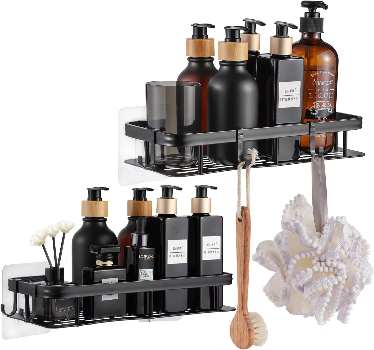 Etagere Douche Sans Percage Noir 3 Pièces, Etagere Salle De Bain