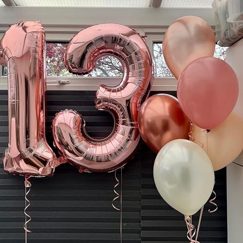 Vista 30 de Globos de oro rosa con el número 80, globos gigantes grandes de 40 pulgadas, globos de aluminio de Mylar de oro rosa con números 80 para fiesta