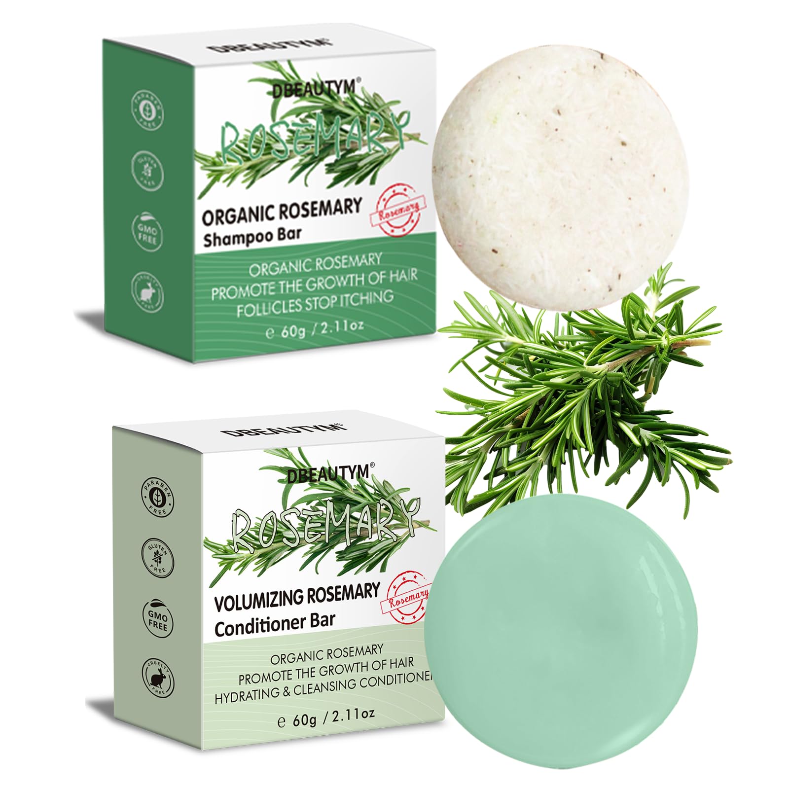 DBEAUTYM2 Pack Rosemary Shampoo Conditoner Bar Set,Thinning Hair-Volume Shampoo & Conditioner Bar for Men and Women,Hair Thickening & Regrowth Treatment,Hair Growth Soap for Anti-Hair Loss
