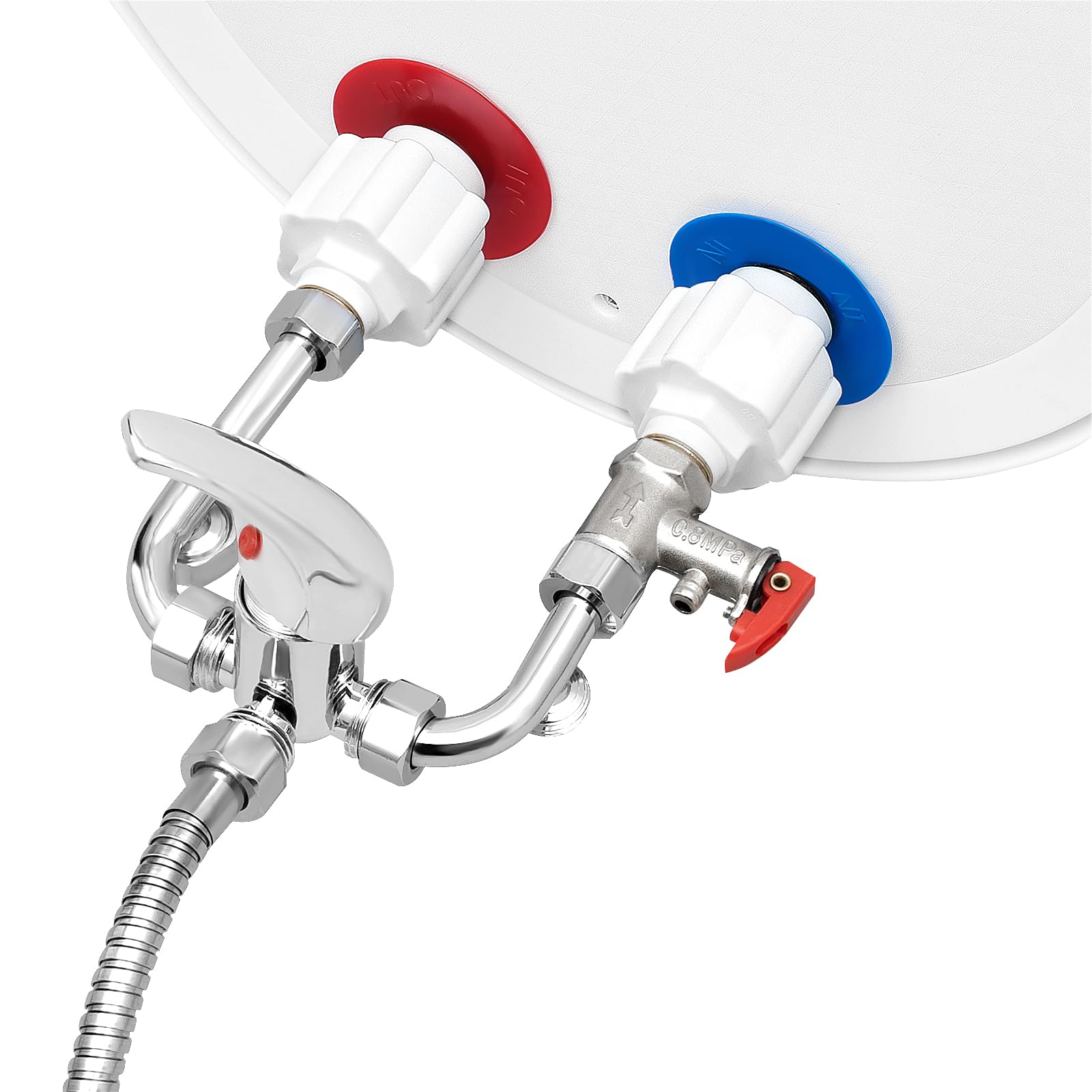 Scaldabagno elettrico ad accumulo | 2000 W elettrico istantaneo | Boiler ad acqua da parete con doccetta e tubi | Intervallo di controllo della temperatura: 25 – 75 °C | Capacità contenitore 30 – 70 L