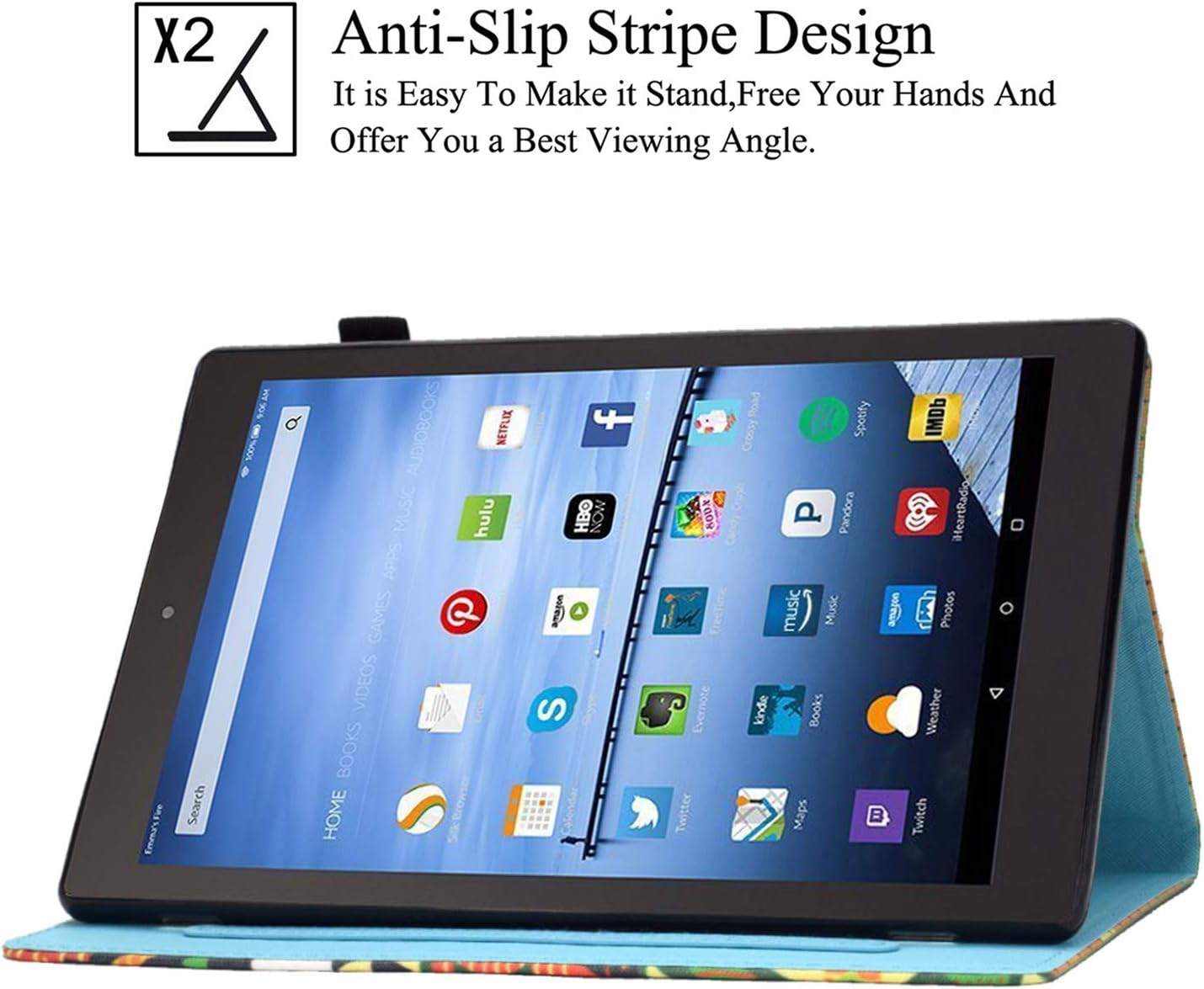 Case for Kindle Fire HD 10, PU Leather Folio Stand Card Slots Cover with Auto Sleep/Wake Case for Amazon Kindle Fire HD 10 9th/7th/5th Generation 2019/2017/2015 Released, Blue Bulb