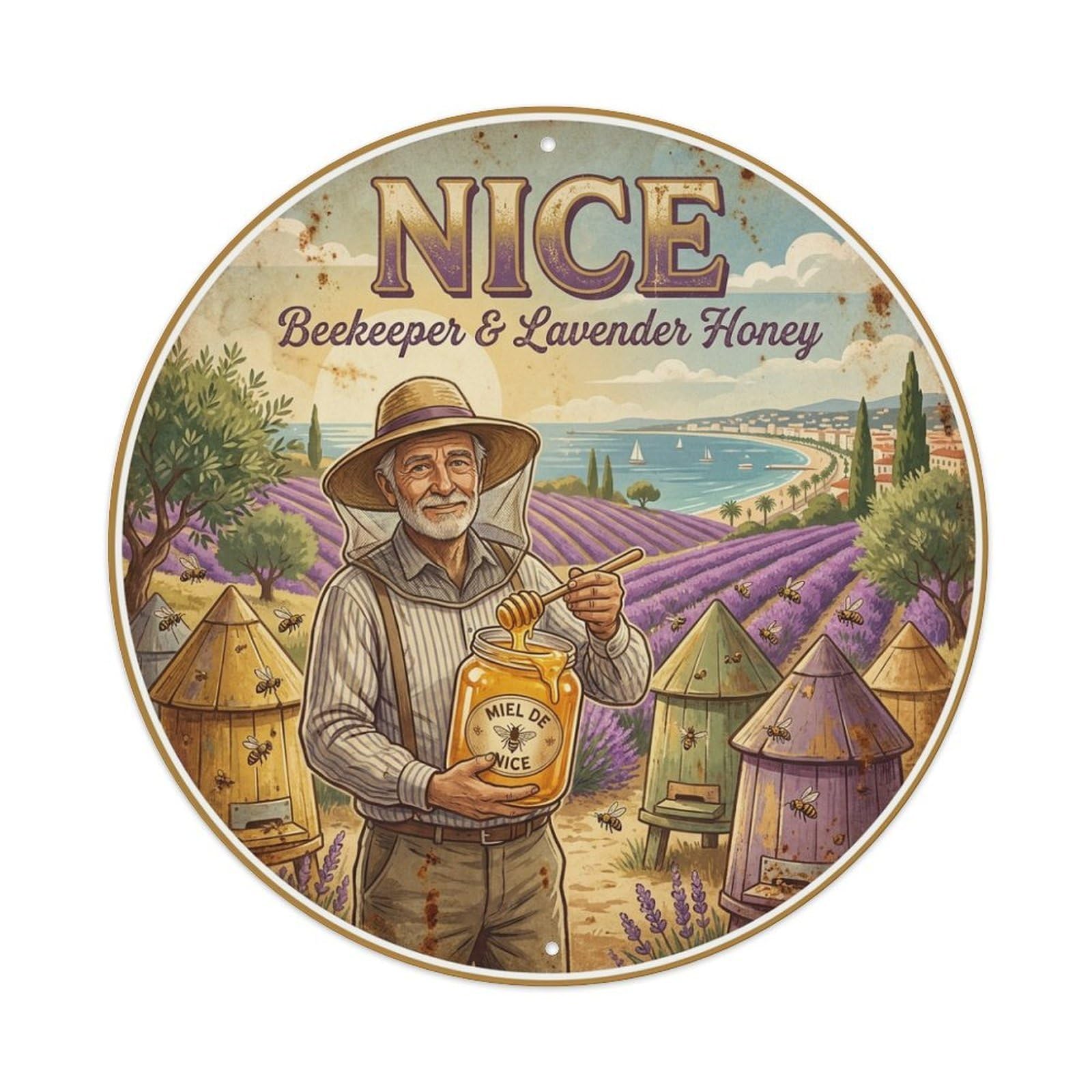 Olhnbad Style Beekeeper Lavender Honey Culture Nice Travel Cuisine Metal Tin Sign