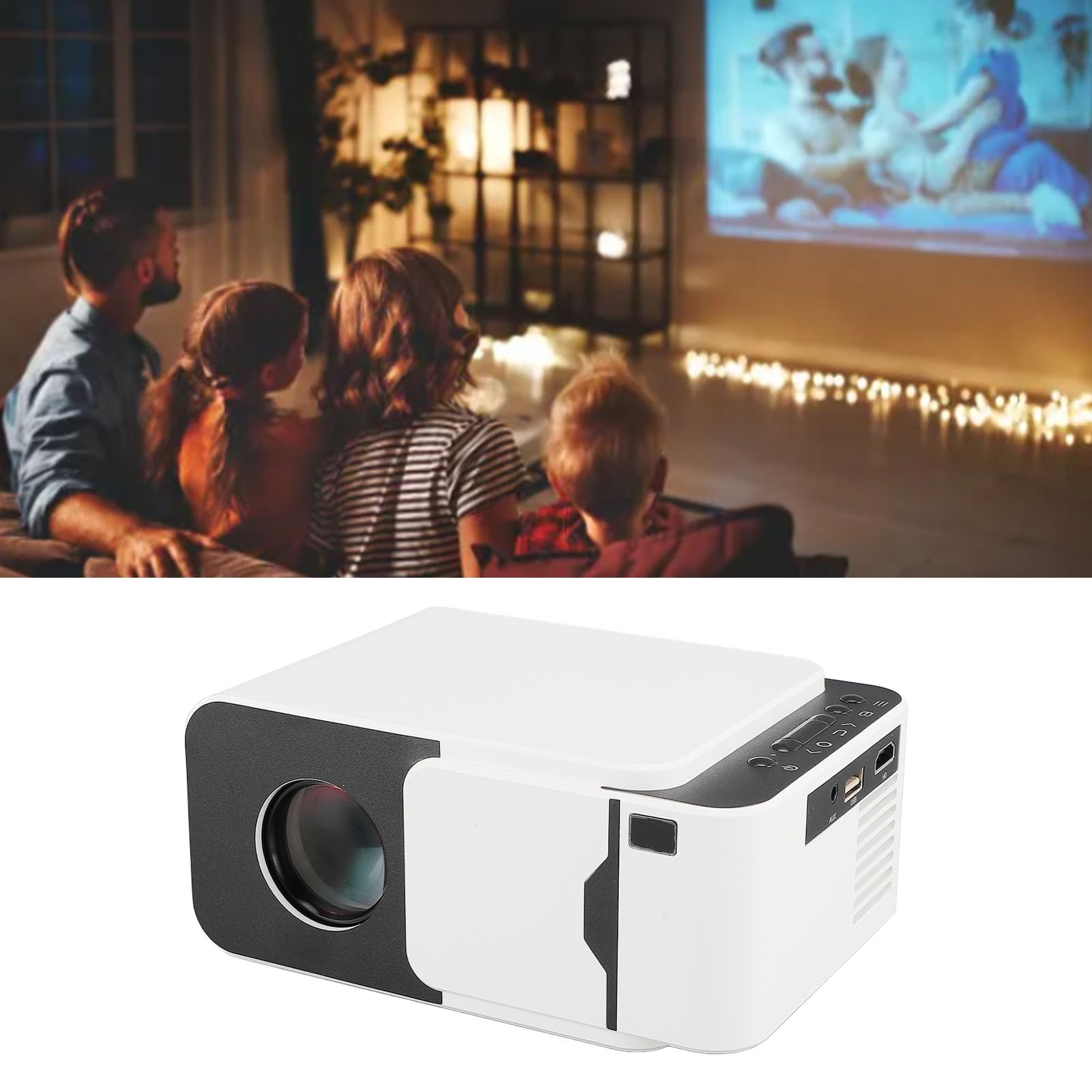 Mini Proiettore, Videoproiettore Portatile 4K HD con Bluetooth 5.4, Correzione Trapezio, Proiettore Home Theater Piccolo Proiettore per Film da Gioco a Soffitto per Esterni
