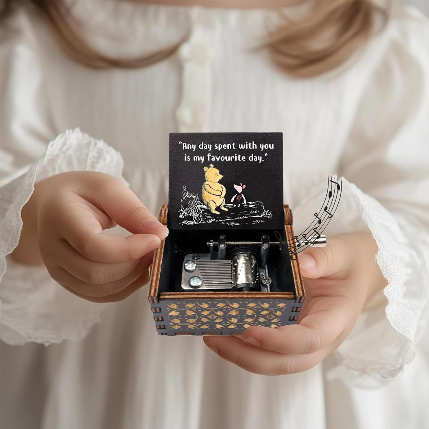 Cute Bear Best Friend Wood Music Box Gifts for Women, Friendship BBF Daughter Gifts for Christmas Birthday, Any Day Spent with You is My Favourite Day.