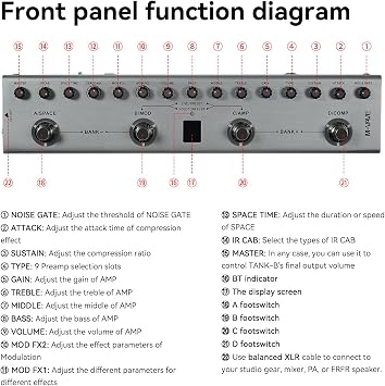 Guitar Pedal Multi Effects Bass with 36 Editable Presets, Chorus, Amp, Delay, Reverb, MOD, IR CAB, Music Recording, Tuner, Built-in Battery, BT Connection Digital Electric Bass Effector Bluetooth