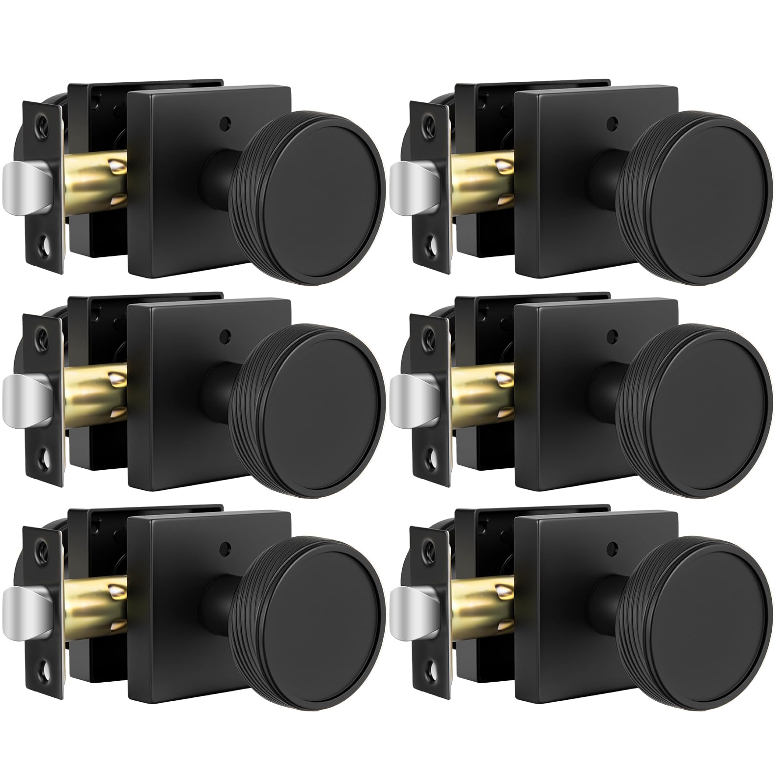 Goldenwarm Interior Door Knobs Black, Zinc-Alloy Modern Matte Black Door Knob Privacy Door Knobs Interior for Bedroom Bathroom, Heavy Duty Square Modern Doorknobs - 6 Pack
