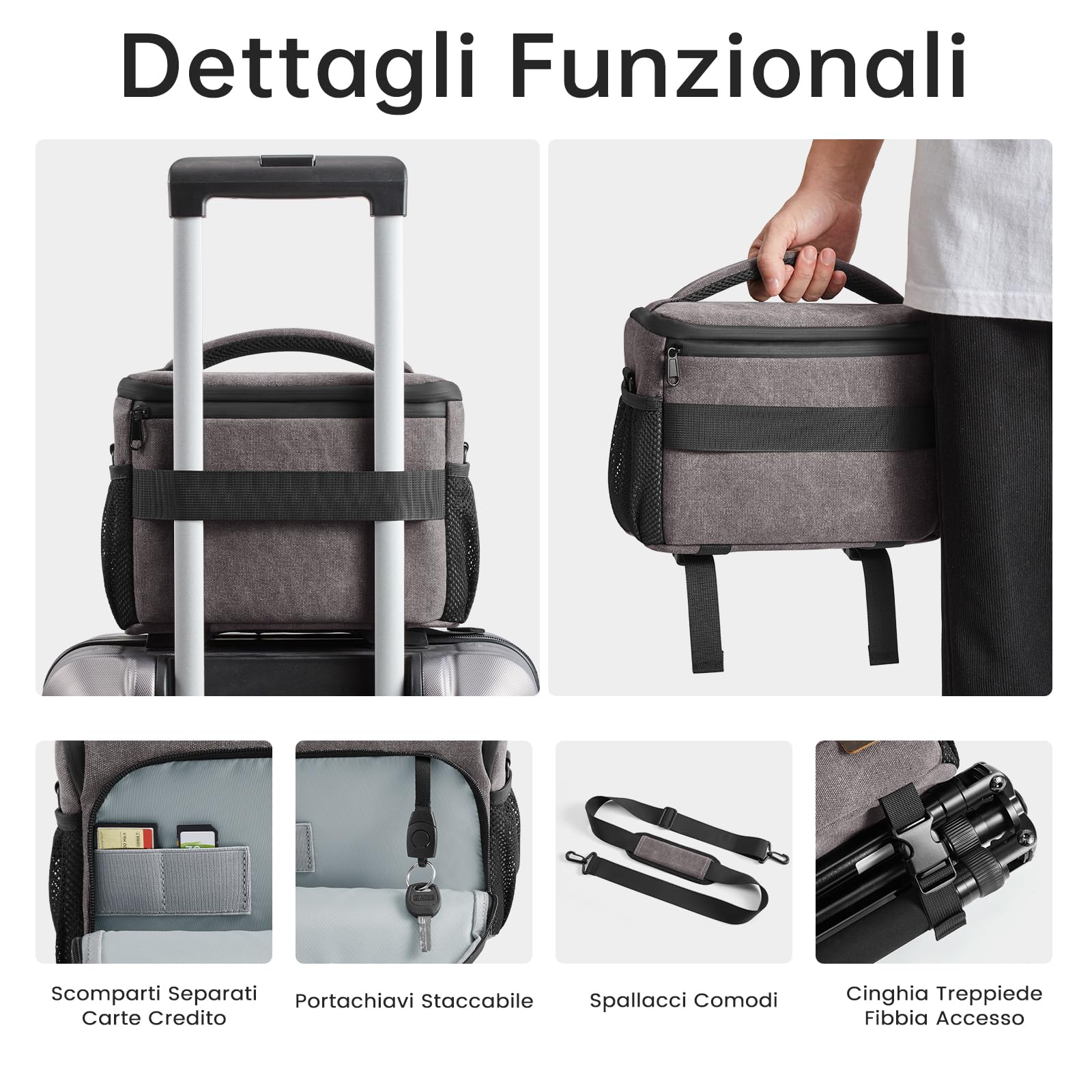 S-ZONE DSLR SLR Borsa Fotografica Tela Impermeabile borsa per Fotocamera Borsa per Spalla con Treppiede Tracolla per Obiettivi Accessori per Fotografia All'aperto