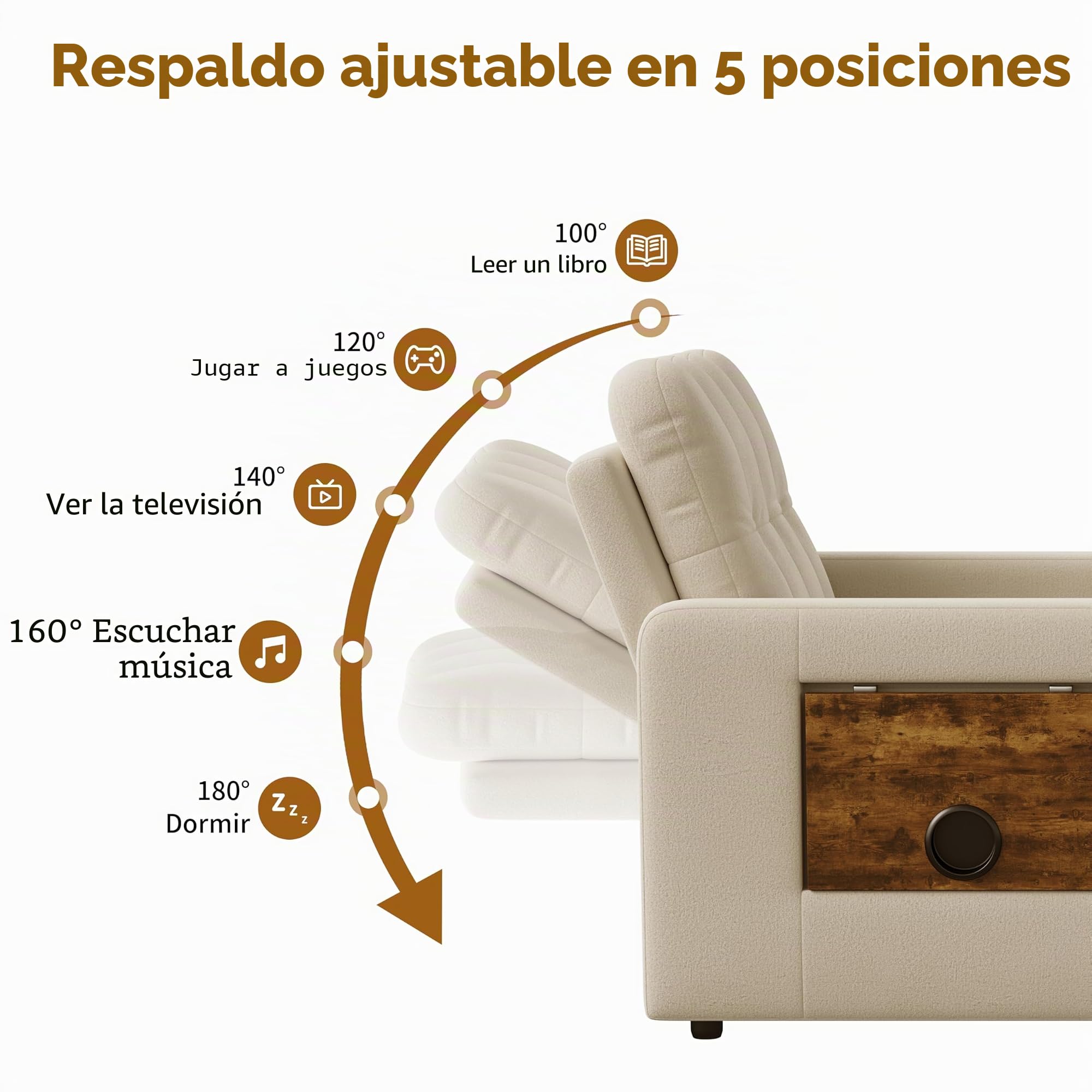 Sofá Cama Convertible de 1 Plaza 3 en 1 sillón Convertible con función Cama, Respaldo Ajustable, Mesa Auxiliar Plegable, colchón, cojín y Bolsillos, sofá Cama Plegable para apartamento pequeño