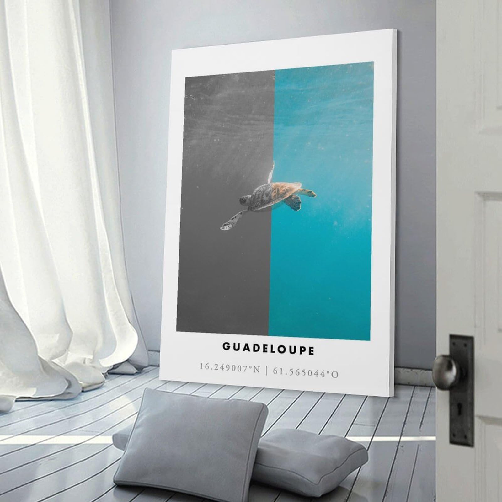 Junmoney Decorative Canvas Print Sea Turtle Guadeloupe, 24x36inch(60x90cm), for Living Room, Bedroom Or Home Office, Home Decor Gift with Stylish Appeal