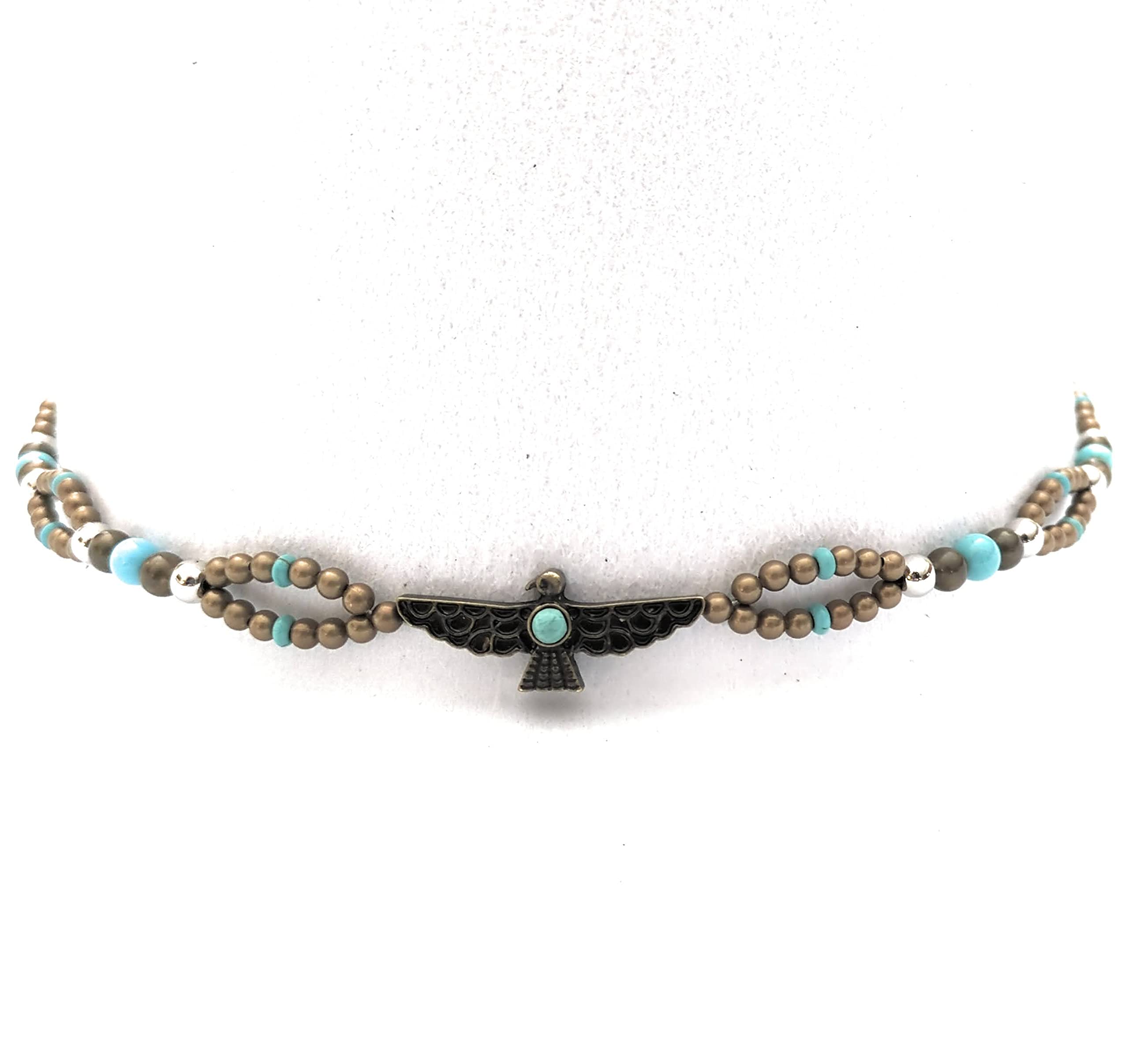 Thunderbird Cowboy Hatband Turquoise Bead Bronze Metal Suede Bolo Adjustable One Size Western Eagle For Brim Hats