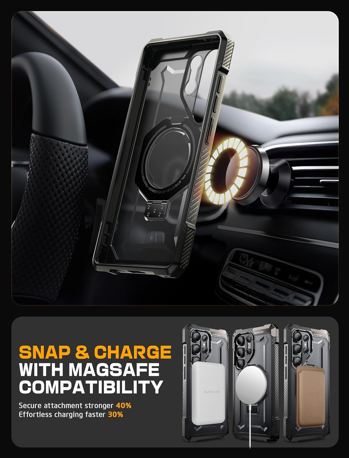 SUPCASE for Samsung Galaxy S25 Ultra Case with Stand (Unicorn Beetle Grip), [S Pen Friendly] [Compatible with MagSafe] [Military-Grade Protection] Magnetic Translucent Back Phone Case, Black - Image 7