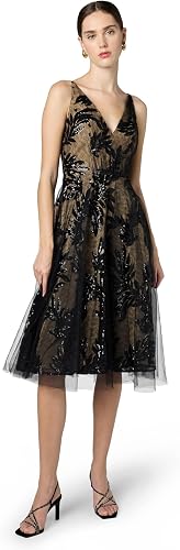 Dress the Population Women's Courtney Sleeveless Veiled Fit & Flare Midi Dress -