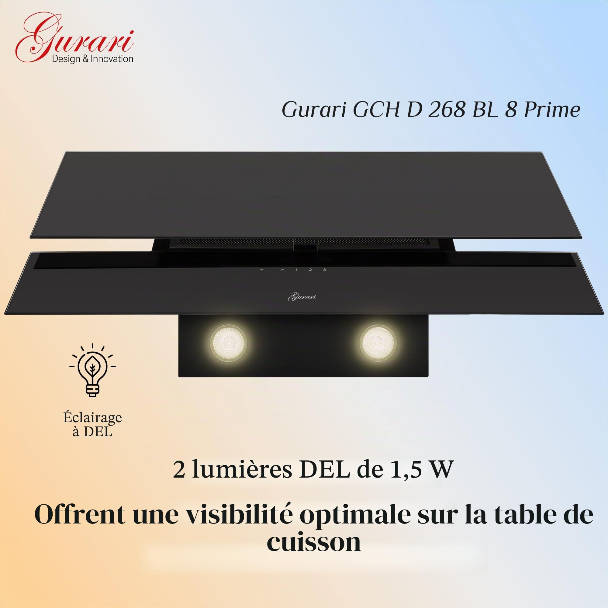 Hotte Murale 90 cm GURARI GCH D 268 9 Prime/Hotte aspirante Noire classe A 1000 m³/h avec Télécommande/Hotte de Cuisine avec Evacuation ou Recyclage/Hotte Inclinée avec Filtre à Charbon