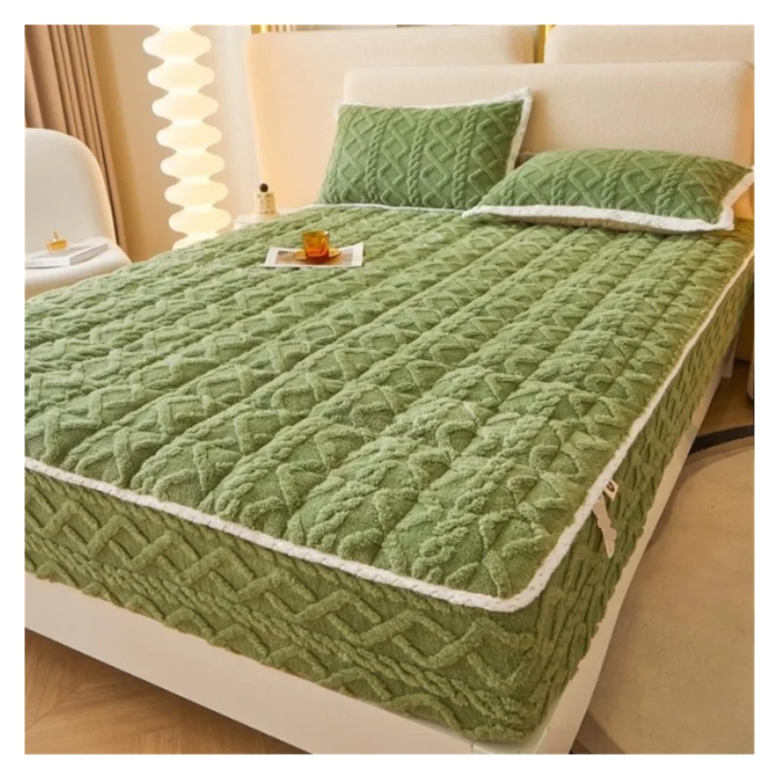 Sábana Bajera Cálida Colchón Acolchado de Lana de Leche, Colcha Gruesa de Lana, Funda Protectora de Lana de Coral de Invierno(Pink,180x200cm 1pc)