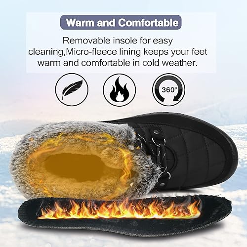 Miniatura 4 de ZEENXIUYA Botas de nieve para mujer, a la moda, cálidas, de invierno, con cordones, gruesas, cálidas, forro polar sintético, para exteriores, botas