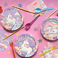 Vista 4 de birthday Party Supplies Kit for 24 Guests - for Unicorn Birthday Decorations, Includes Dinner & Dessert Plates, Napkins, Cups, Banner and Tablecloth