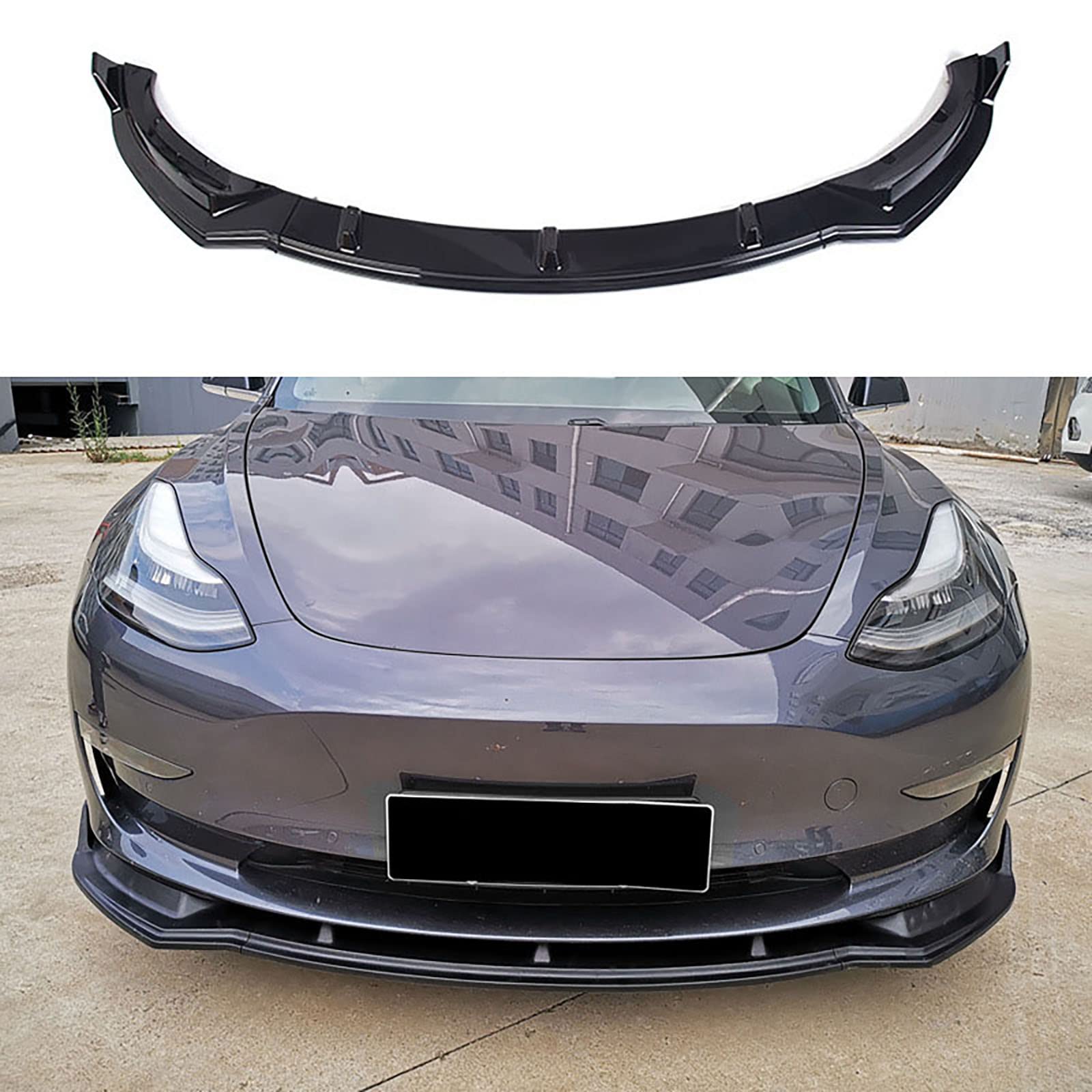 Kompatybilny z Tesla Model 3 2017-2023, przedni spojler, samochodowy zestaw do stylizacji samochodu, akcesoria zewnętrzne, błyszczący czarny