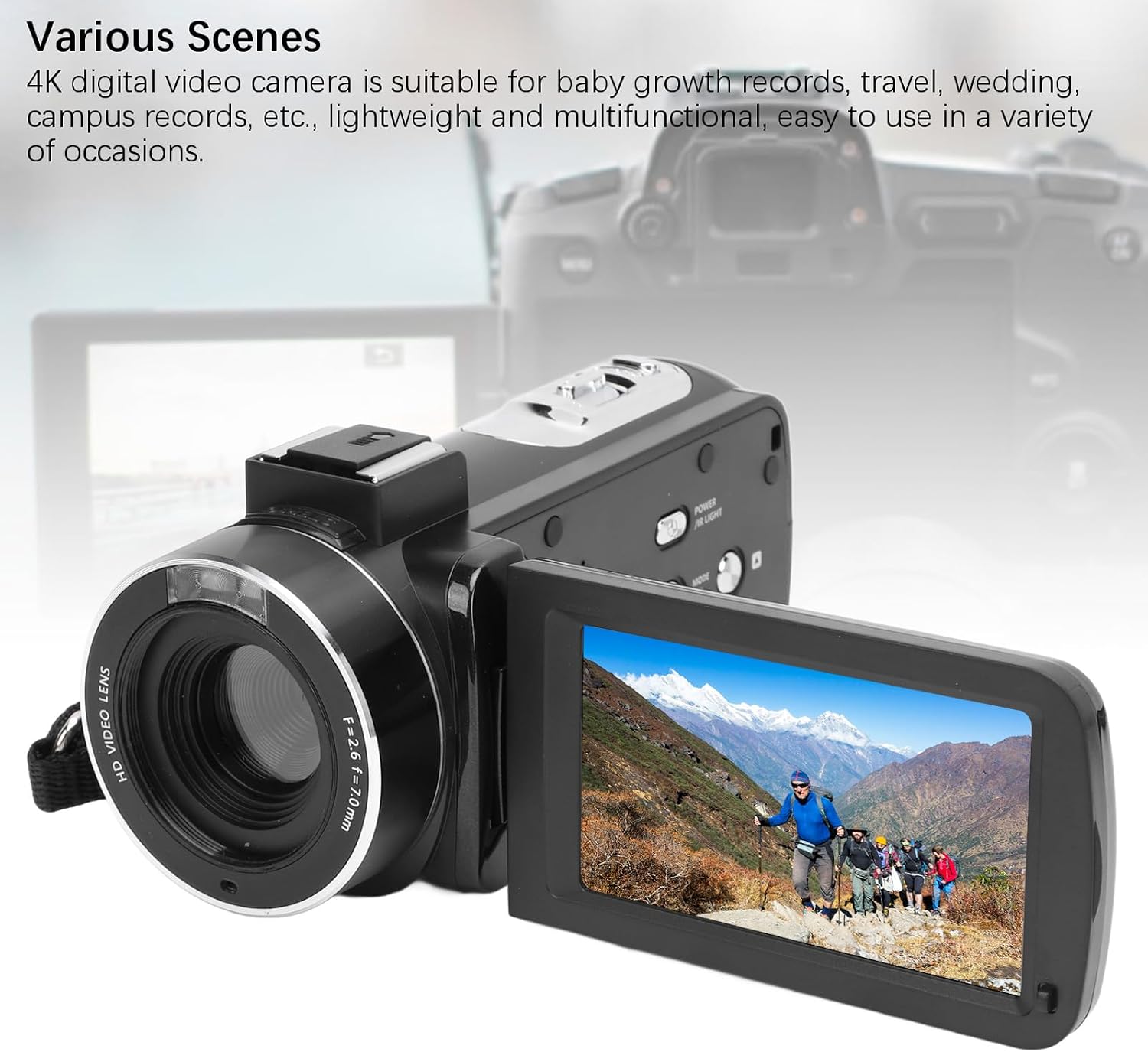 CCYLEZ 4K Video Camera Camcorder with 3 Inch 56MP HD Vlogging Camera with Microphone Stabilizer Wide Angle Lens for Outdoor