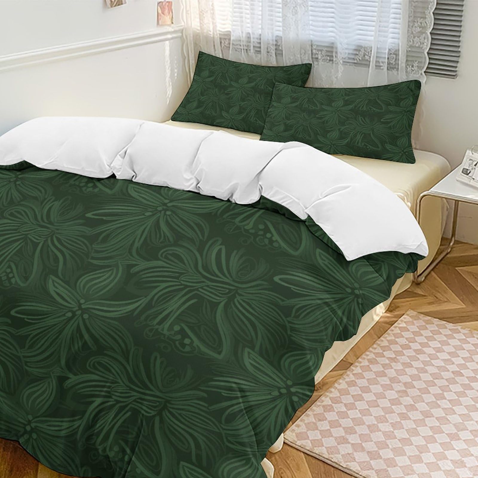 Housse de couette microfibre légère verte 3 pièces lit adulte toutes saisons