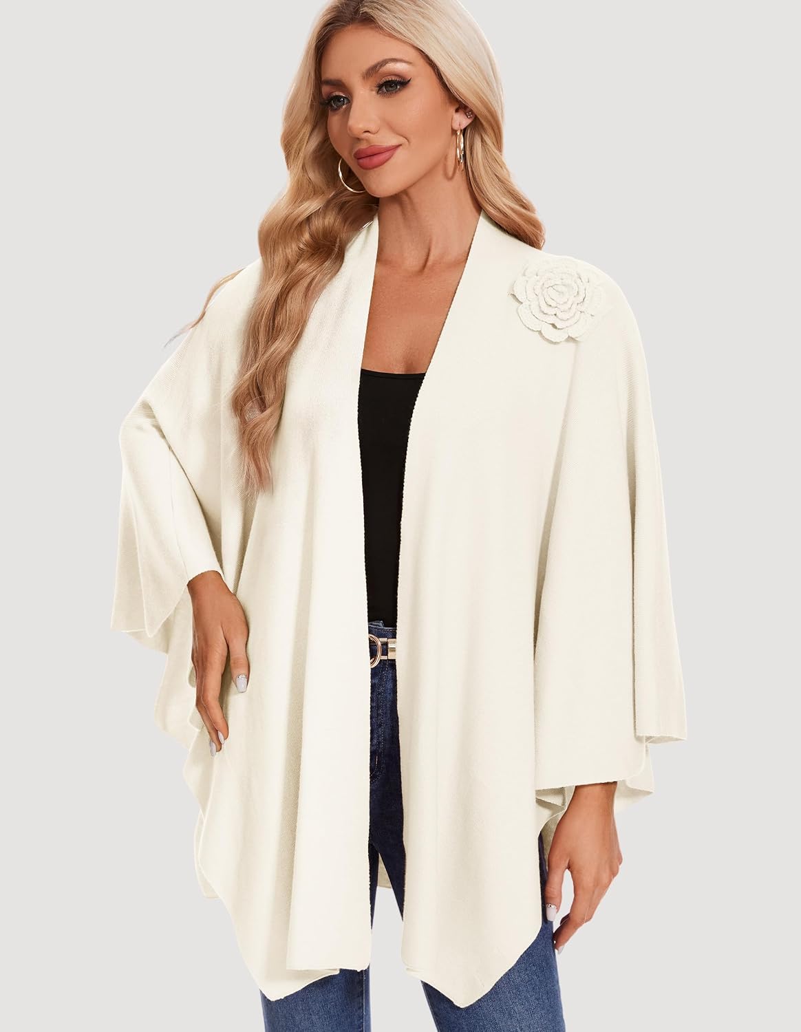  Women Elegant Cross Front Floral Shawl Wraps Poncho Fall Winter thumbnail