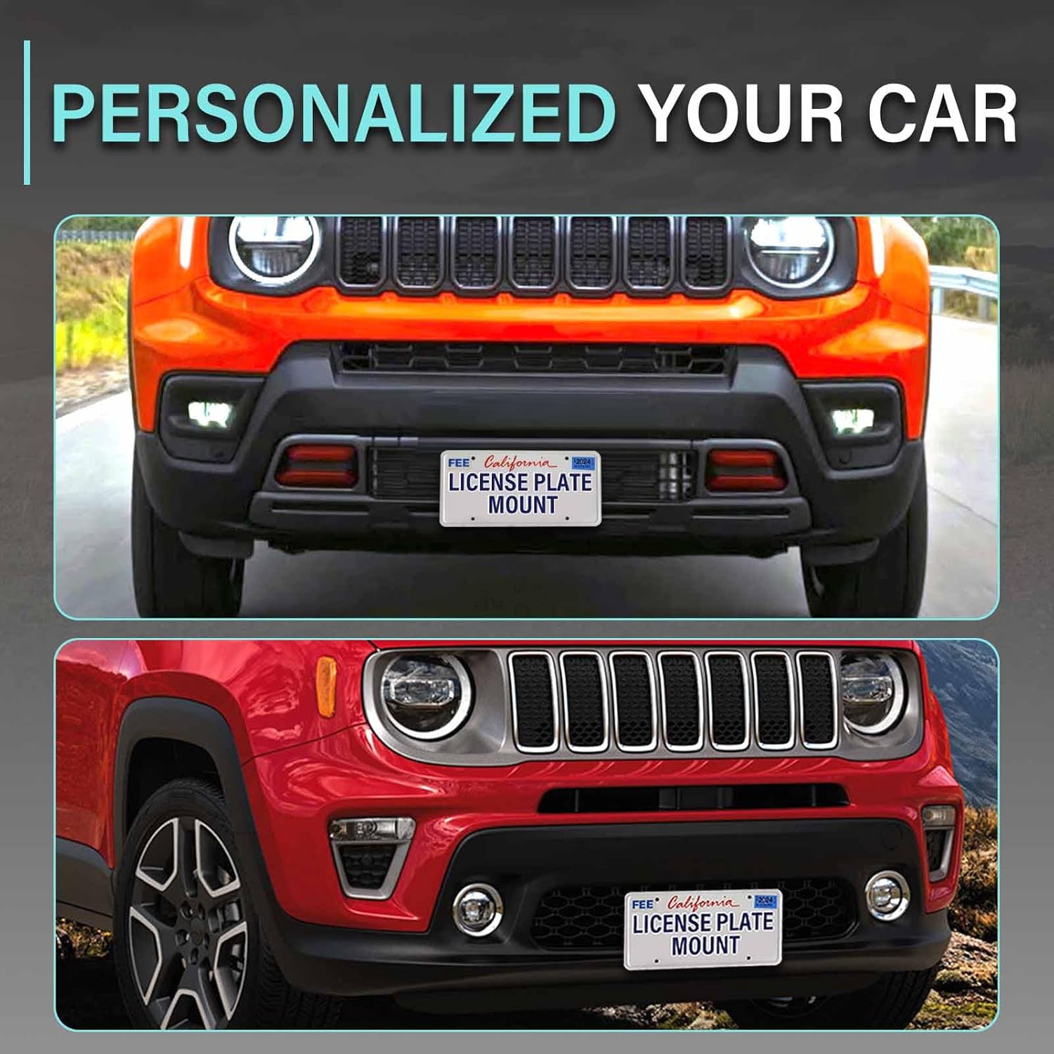 No Drill Front Bumper License Plate Mount Bracket Holder Compatible with Dodge 2008-up Challenger, 2011-up Charger, 2011-up Durango, 2011-up Grand Cherokee Front Grille License Plate Frame Accessories