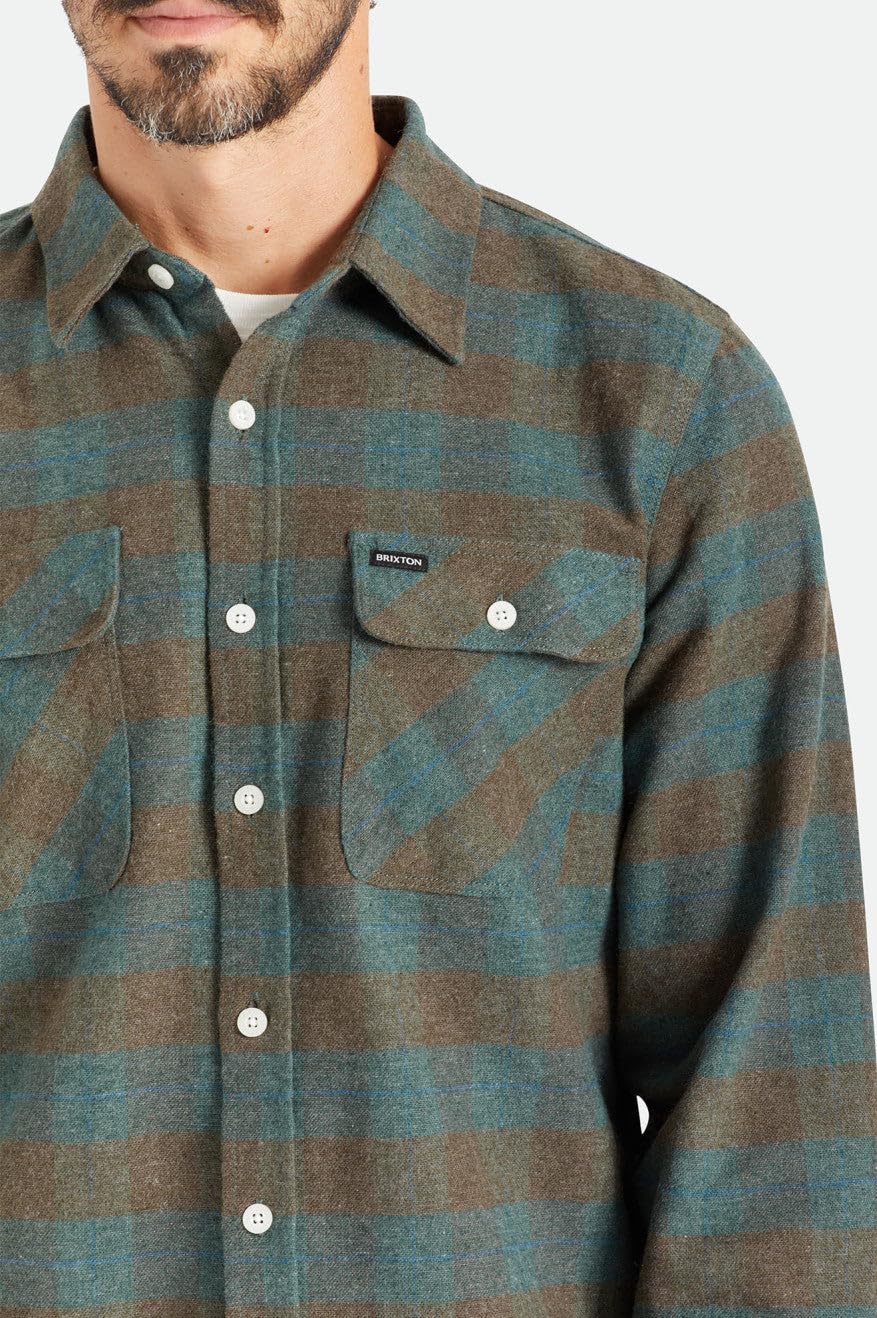 BRIXTON Bowery-Franela de Manga Larga Camisa Abotonada para Hombre