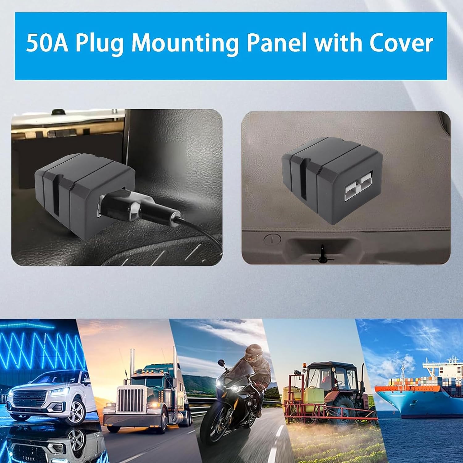 WALFRONT 50A Plug Mounting Bracket with Screws and Terminals for Winch Trailer, 50A Plug Mounting Panel for Anderson SB50 Series Connectors