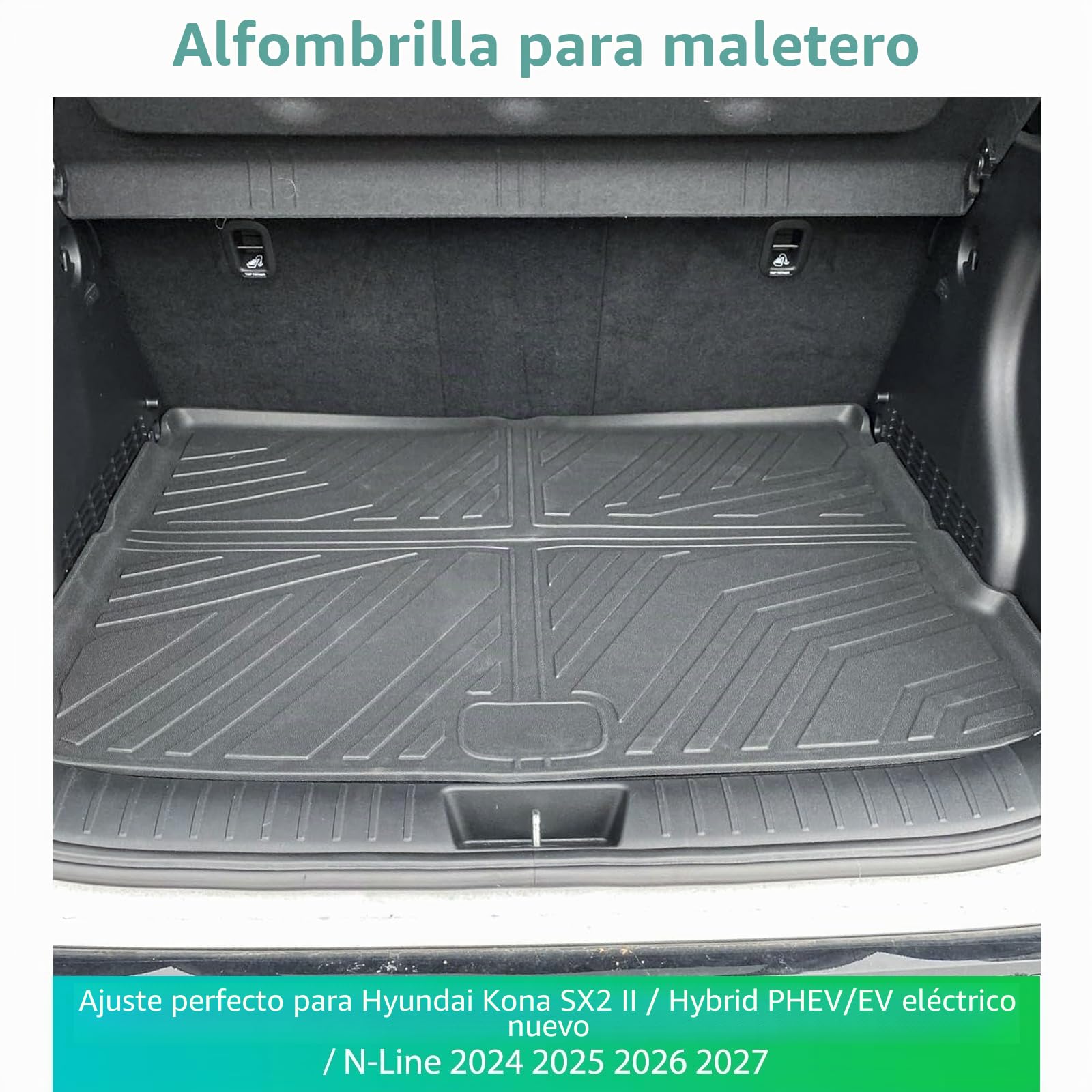 GAFAT Compatible con Hyundai Kona SX2 Hybrid/EV Electrico 2024 2025 2026 Alfombrilla de Maletero, Fácil Plegar, Alfombras TPE Todo Clima, Original 3D Escaneo Borde Alto, Kona 2025 Accesorios