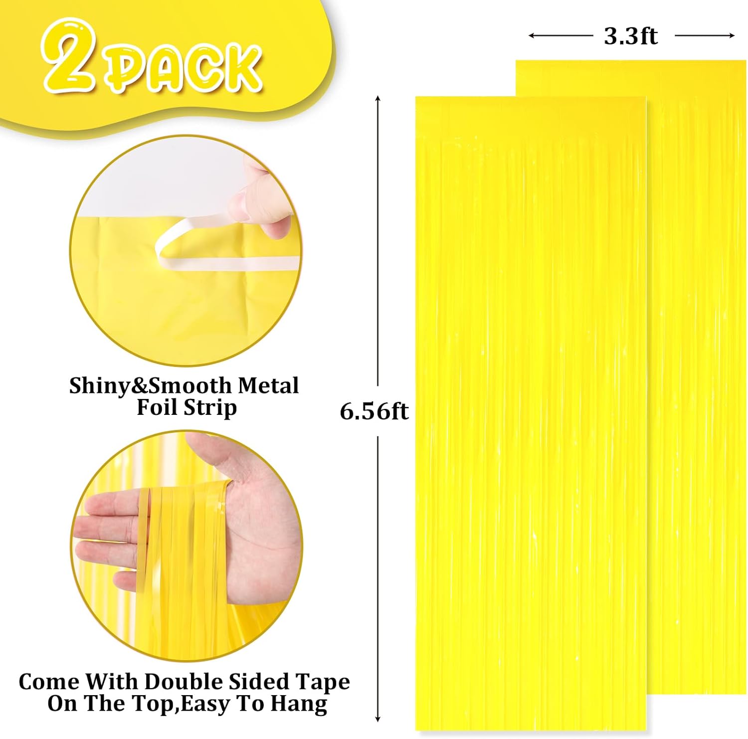 2 Pack Pastel Yellow Tinsel Foil Fringe Curtains, Yellow Party Decorations, Metallic Tinsel Party Streamers Backdrop for Birthday Baby Shower Graduation Gender Reveal Party Decorations - Image 3