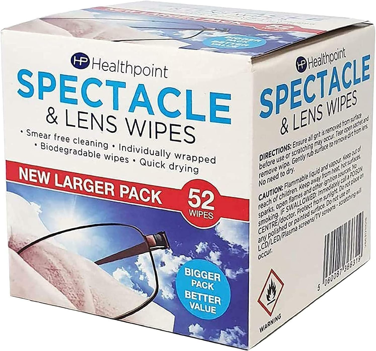 Healthpoint Glasses Wipes - 312 Individually Wrapped Lens Wipes - Also Suitable for Cameras, Binoculars & Smartphone Screens 6 Extra Value Packs of 52 = 312 Wipes Plus Groomarang!