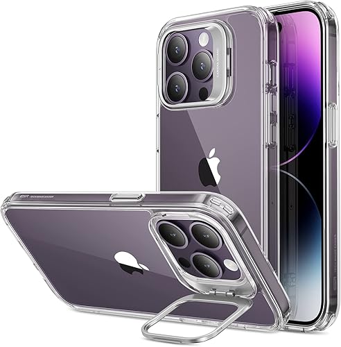 ESR Funda para iPhone 14 Pro con soporte, protección de grado militar, soporte de anillo de cámara integrado, parte trasera acrílica resistente a