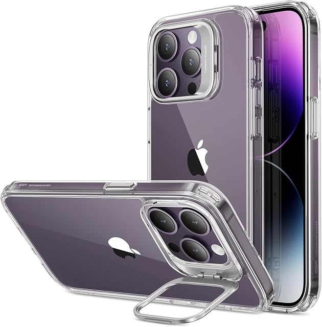 ESR Classic Kickstand Case Compatible with iPhone 14 Pro Case, Clear Case with Stand, Military-Grade Protection, Built-In Camera Ring Stand, Scratch-Resistant Acrylic Back, Clear