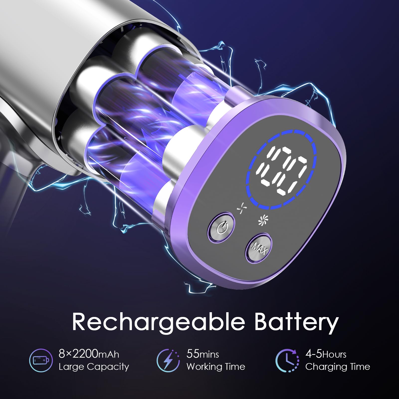 Aspiradora Sin Cable 60Kpa/400W, Aspirador Escoba sin Cable con Pantalla LED, Cepillo Anti-enredos, 4 Filtros HEPA, Escoba Aspiradora sin Cable para Pelo De Mascotas,Alfombras,Suelos Duros