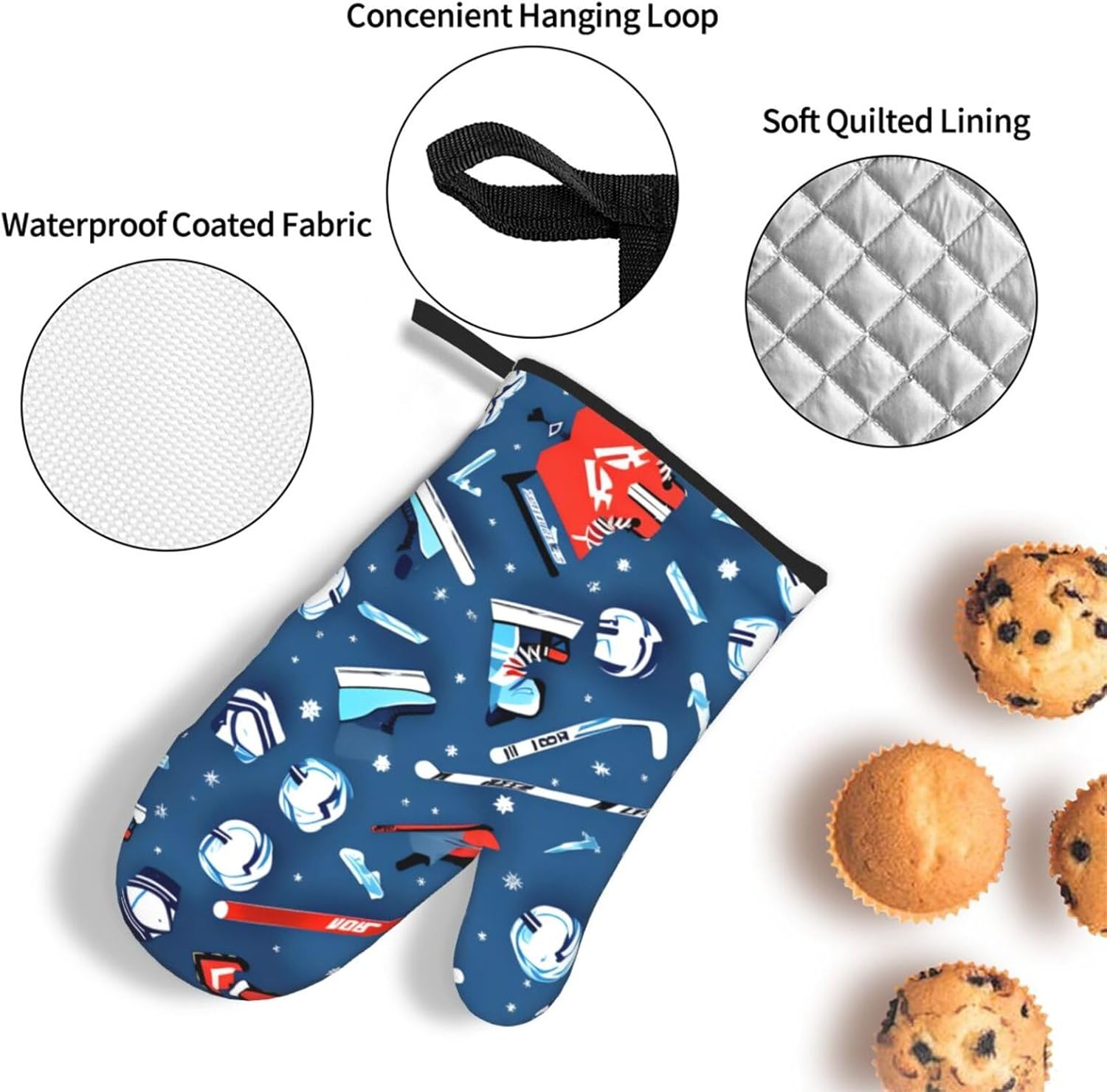 Ice Hockey Print Print Heat Resistant Microwave Gloves, Used for Baking, Cooking, and Fashion Kitchen Essentials