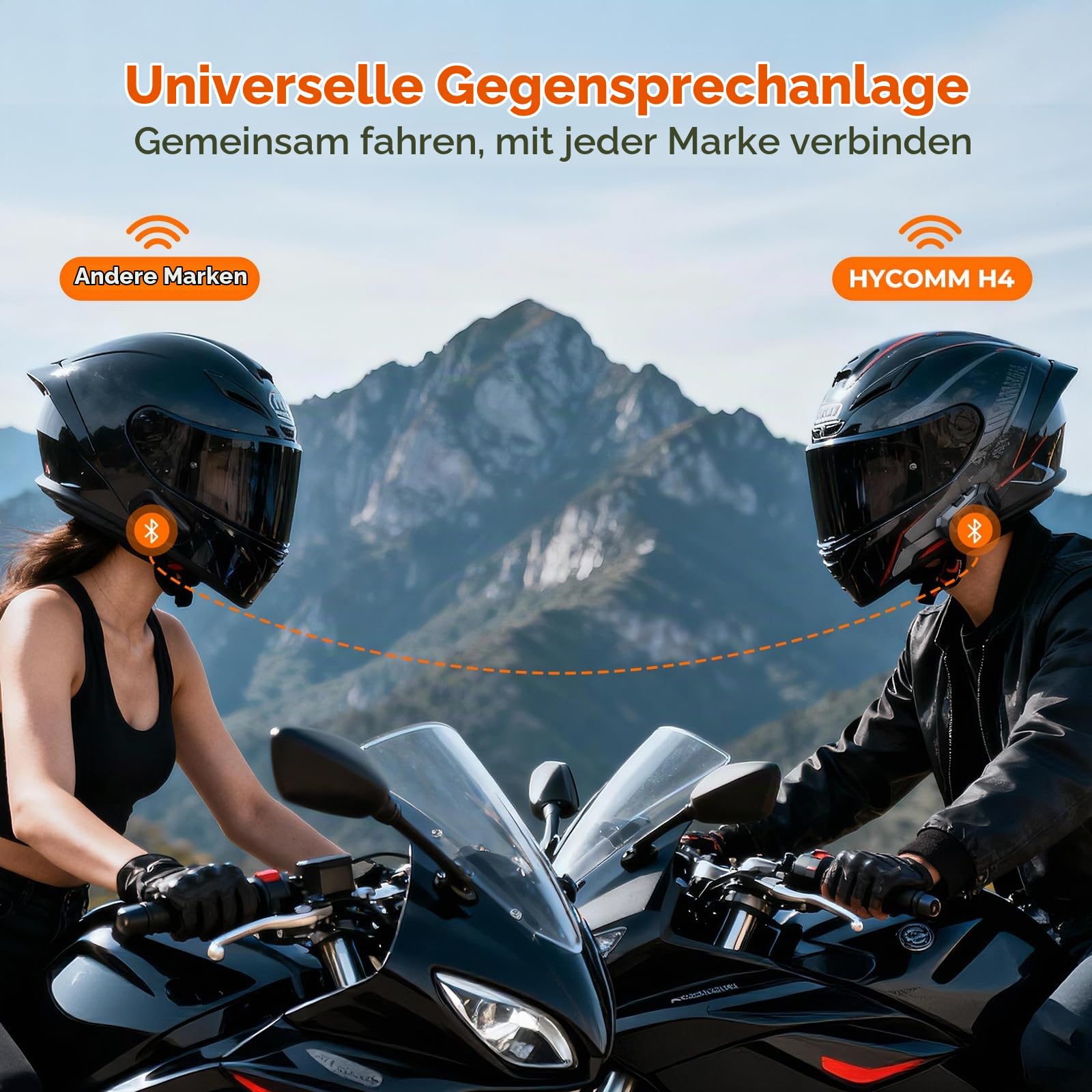 H4 Motorrad Bluetooth Headset 2er Set, Intercom für 4 Fahrer | Helmsprechanlage bis 2000 m, Musik GPS & Intercom gleichzeitig, 35h Akku, DSP CVC Geräuschreduzierung, IP67 wasserdicht