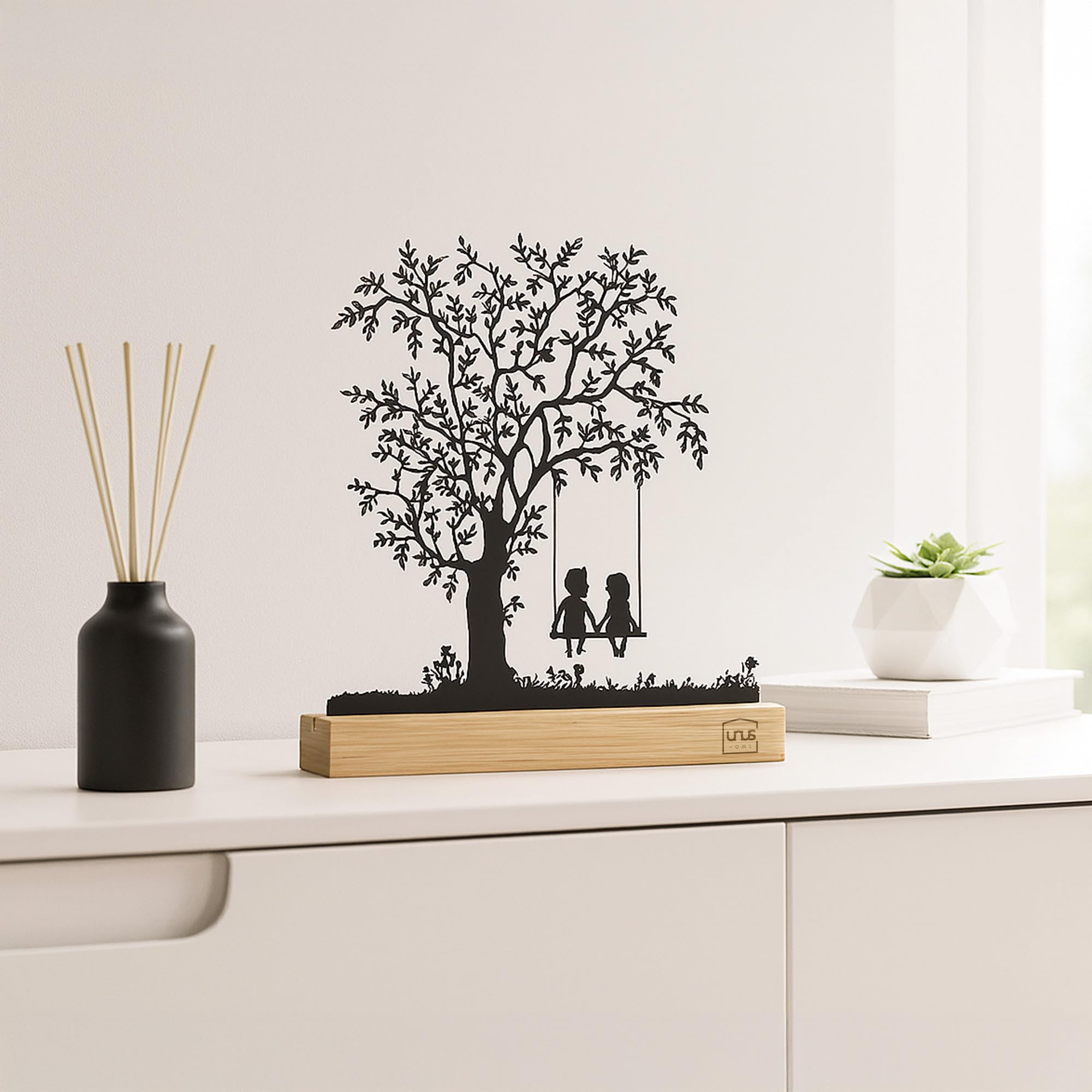 Deko Vase Bambus UNUS Deko Aufsteller Blumenvase Silke Metall Schwarz Mit  Bambus Sockel - Moderne Tischdeko
