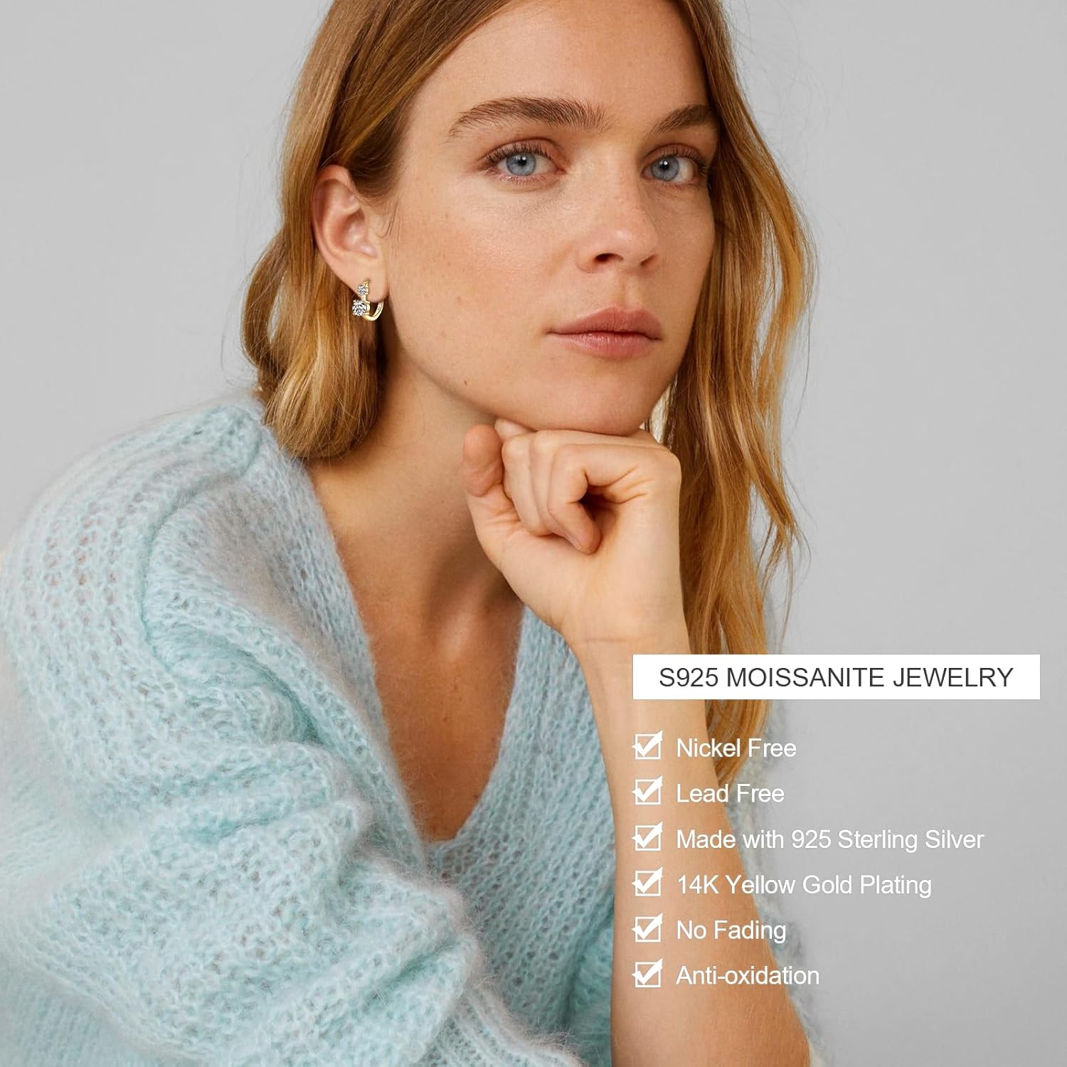 Moissanite Huggie Earrings for Women, 14K Gold Plated 925 Sterling Silver Hoop Earrings Hypoallergenic, 2.6Cttw D Color VVS1 Round Cut Moissanite Hoops Earring Jewelry Gifts for Women Men - Image 5