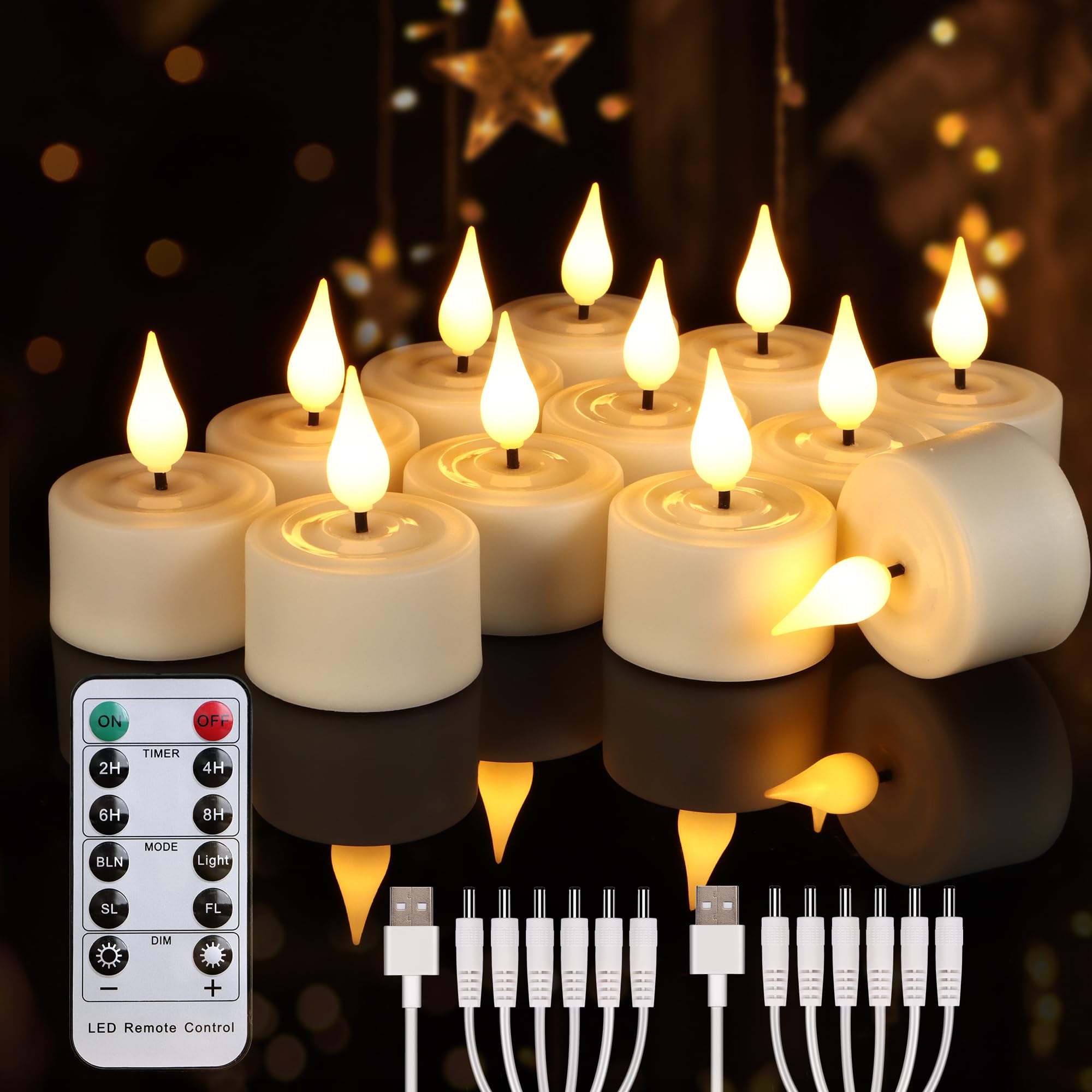 Velas de té recargables con batería y luces LED realistas para el hogar 8