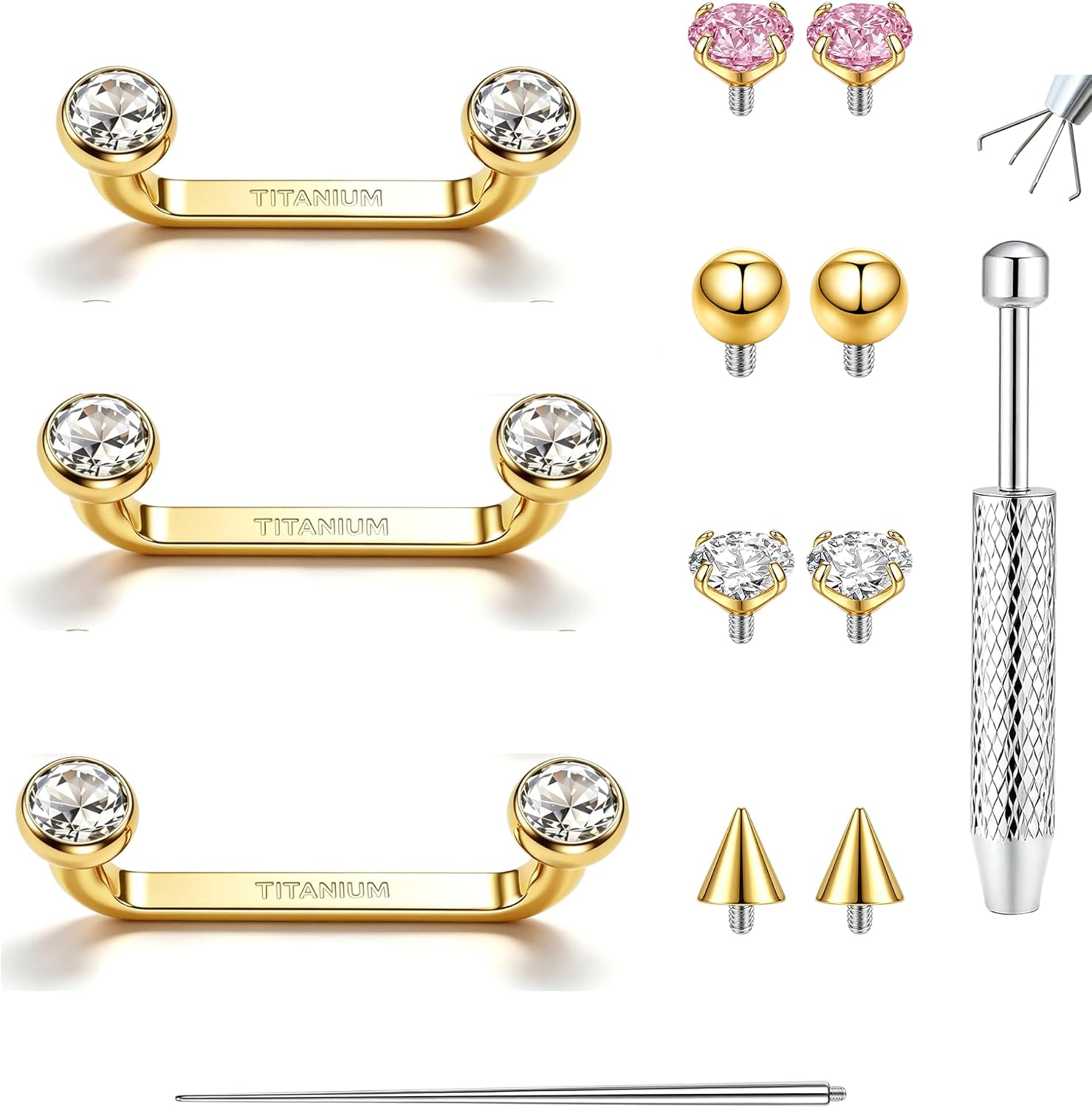 ASTM F136 Titanium Surface Tragus Piercing Jewelry Set 10/12/14mm