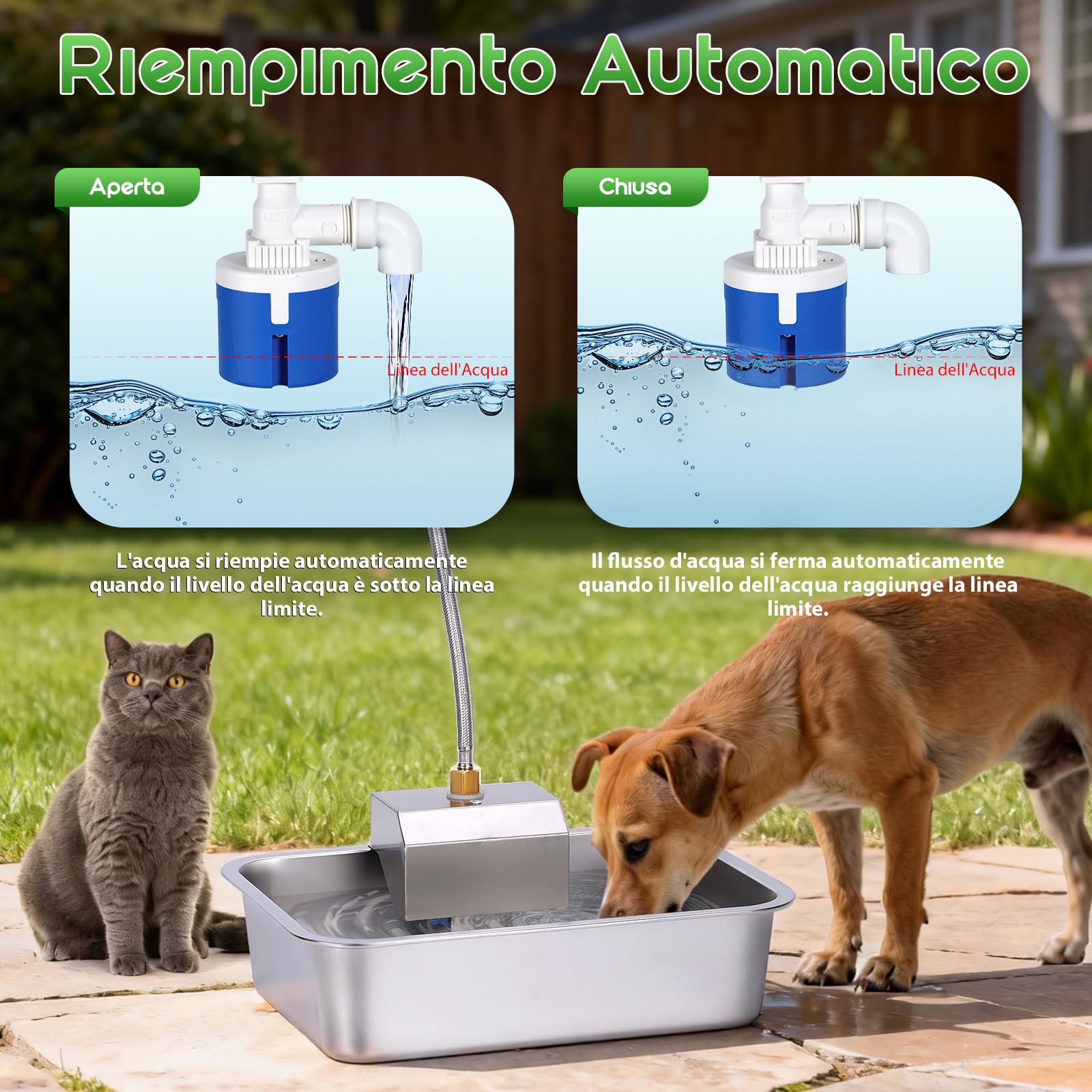 11L Abbeveratoio Automatico Cani,Ciotole Per Cagon Rialzate Con Stand In Metallo,Ciotola Galleggiante Cagonlion,Acciaio Inox Abbeveratoio per Cani da Esterno Gran Capacità per Cagon Medi E Grandi