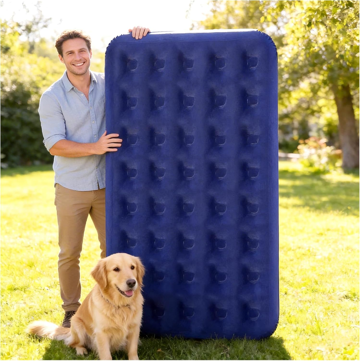 Ultra-Comfort Single Air Mattress with Flocked Top - Heavy-Duty PVC, Portable & Quick Inflation for Home, Camping & Guests (excluding Inflation Tools ）