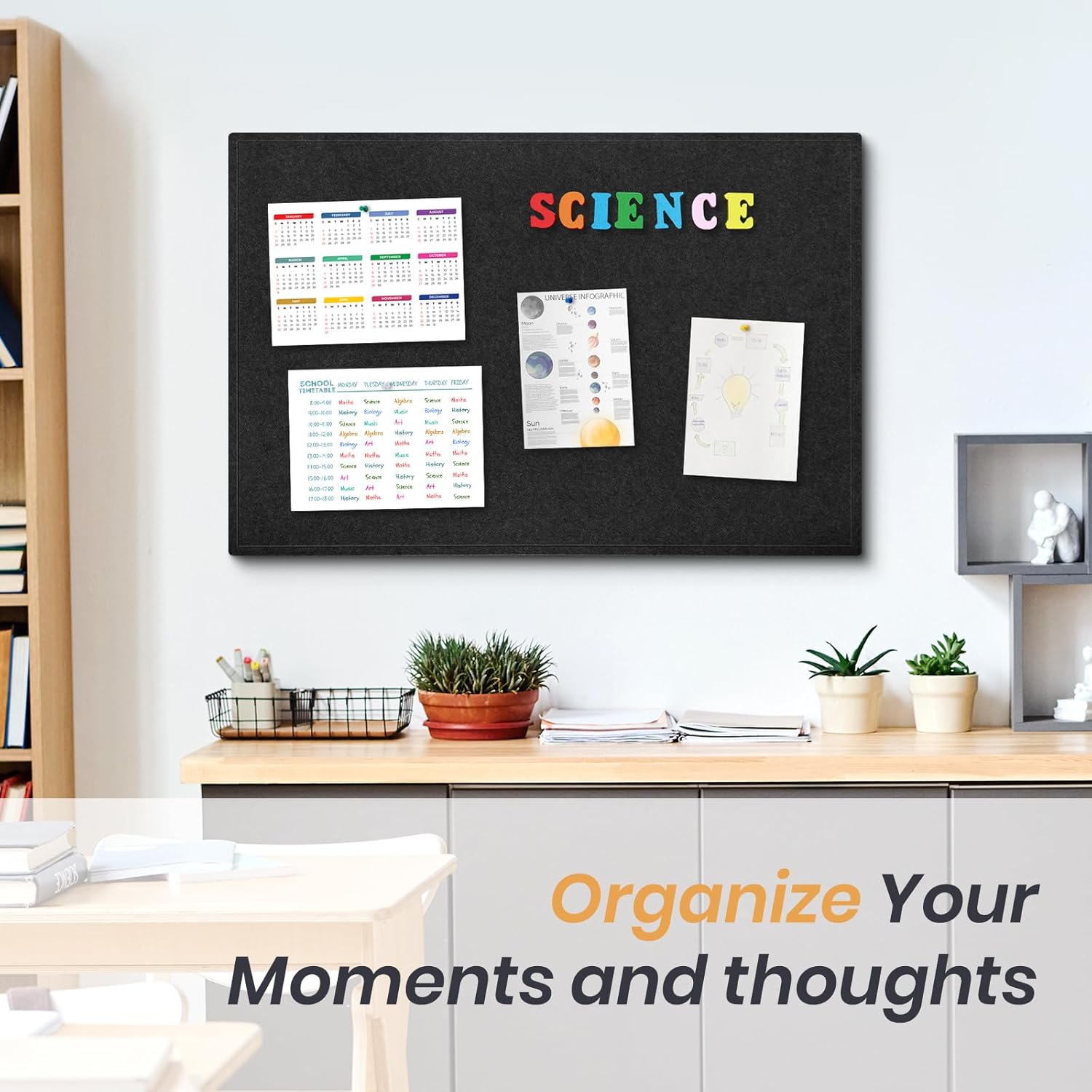 Large Bulletin Board, 36" x 24" Foldable Felt Cork Board Alternative for Wall, 3' x 2' Decorative Pin Vision Board for Home Office School with Self-Adhesive Tape, 20 Push Pin - Black