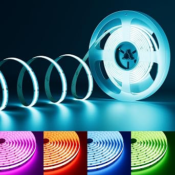 PAUTIX RGB COB LED Strip 10m,Colour Changing Dimmable Strip Light DC24V, Multicolour Flexible Tape Light 10mm Width,for TV,Bedroom,Party DIY DecorationMains&Controller are NOT Included [Energy Class F]