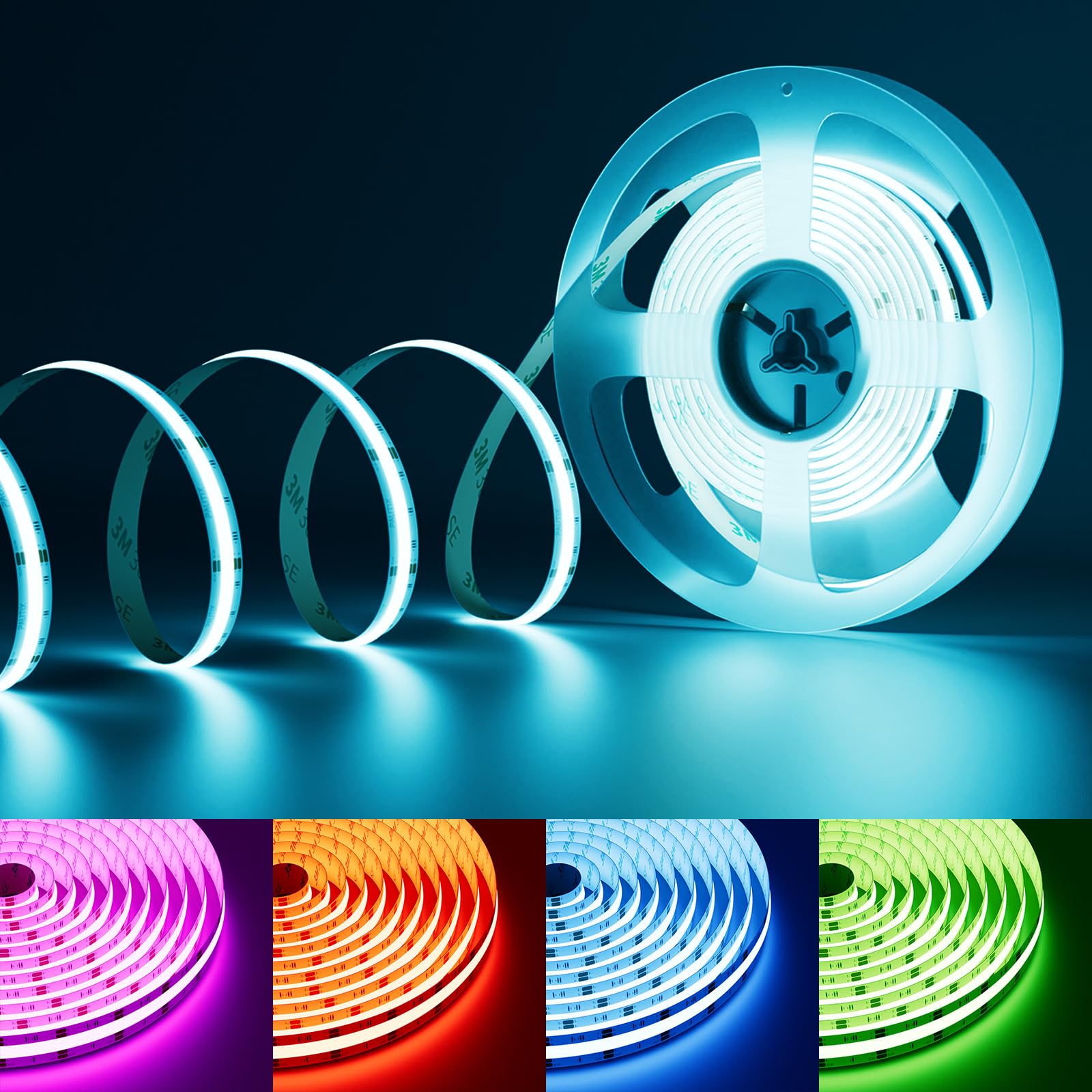 Pautix 24V Rgb 10M Rgb Cob Led Strip 10M,Colour Changing Dimmable Strip Light Dc24v, Multicolour Flexible Tape Light 10Mm Width,For Tv,Bedroom,Party Diy Decoration(Mains&Controller Are Not Included)